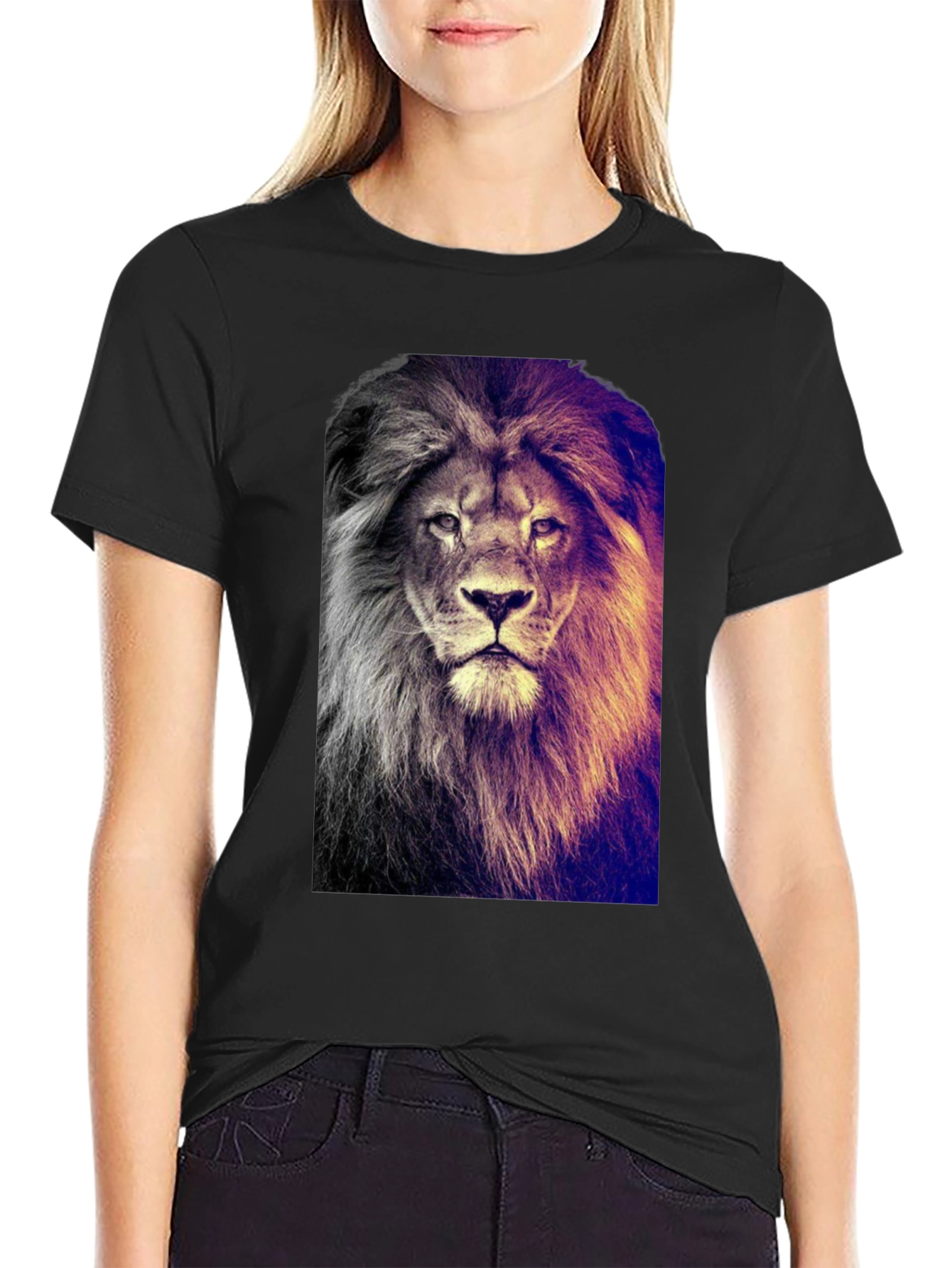 Lion Graphic Print Black T-Shirt