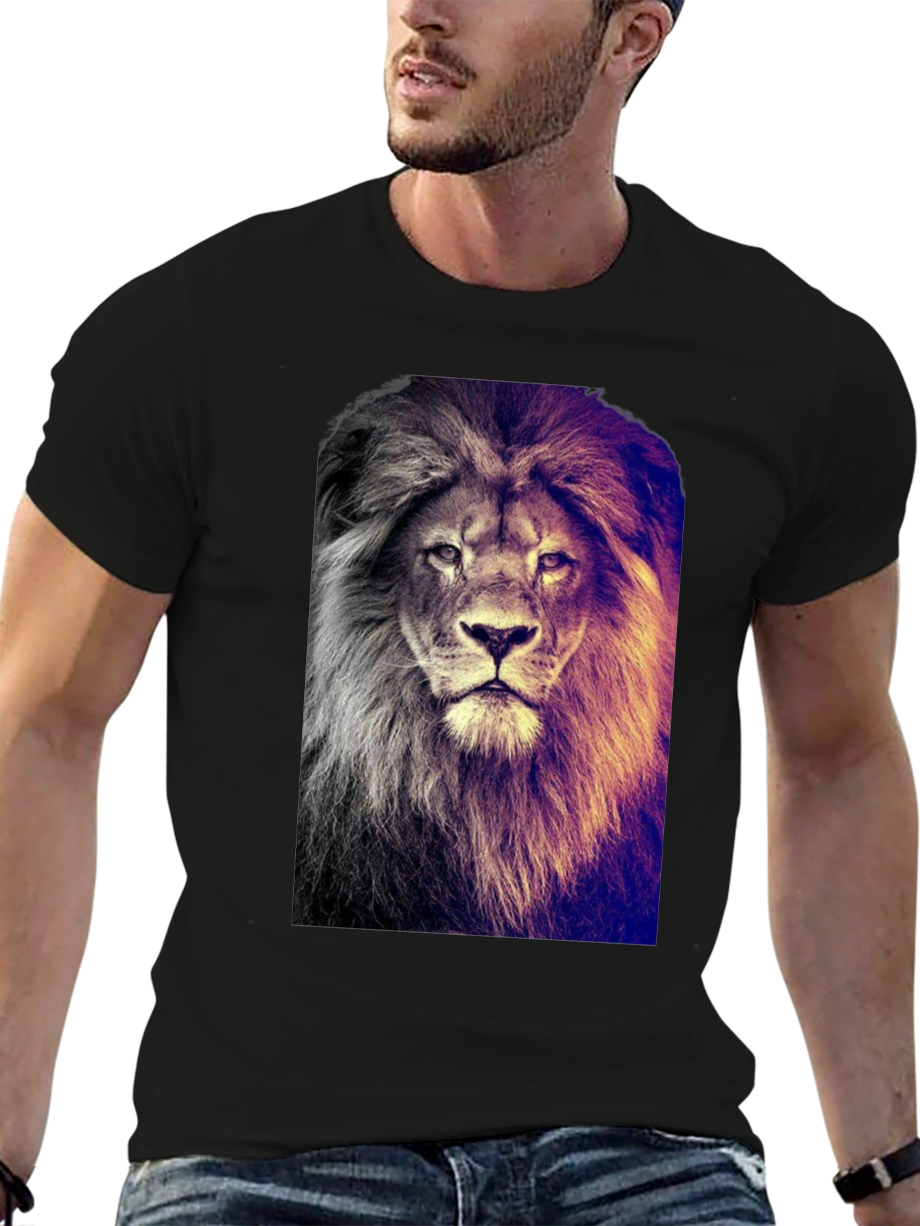 Lion Graphic Print Black T-Shirt