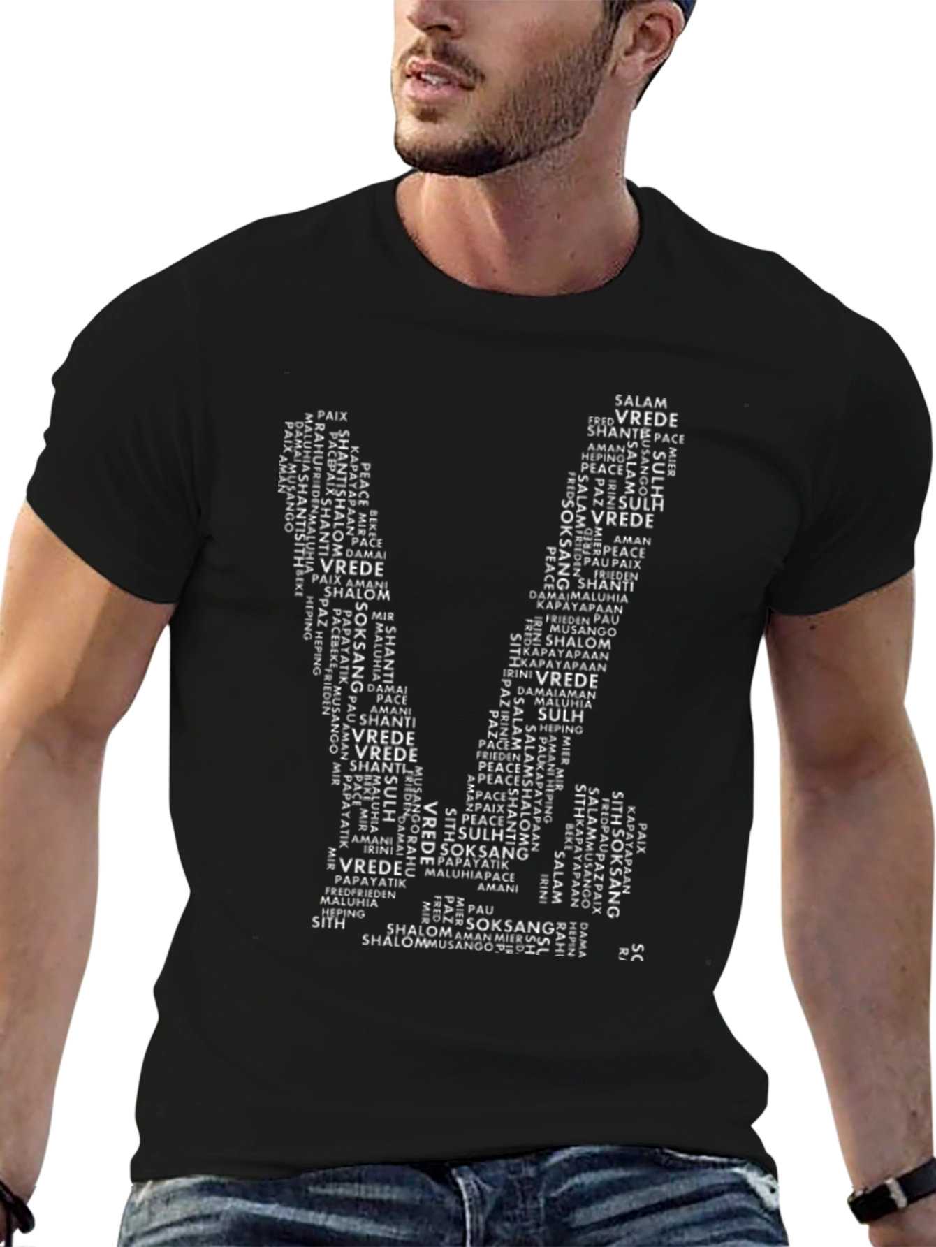 Peace Word Art T-Shirt - Black