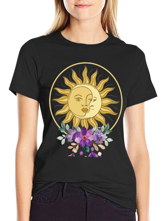 Celestial Sun & Moon Floral Graphic Tee