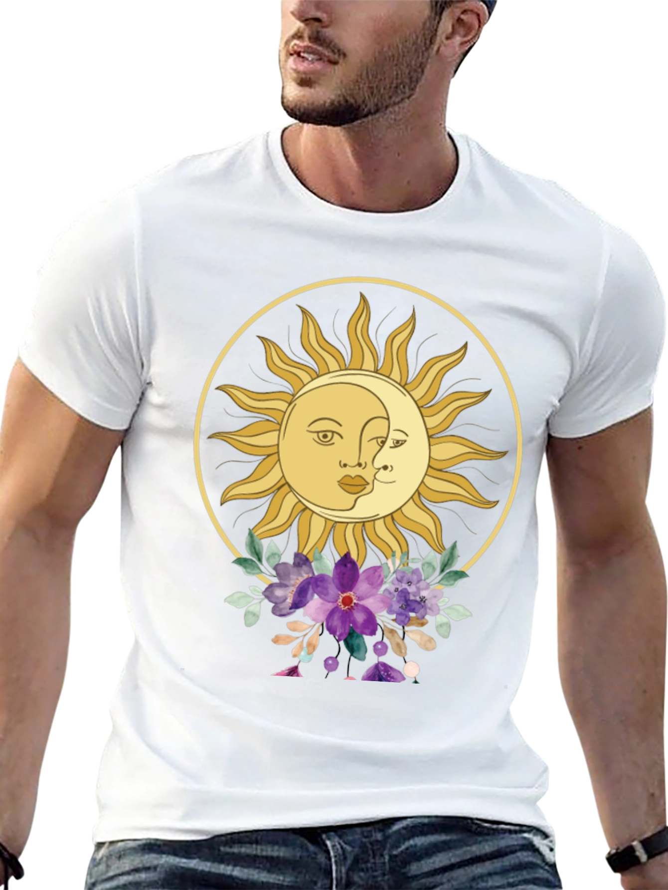 Celestial Sun & Moon Floral Graphic Tee