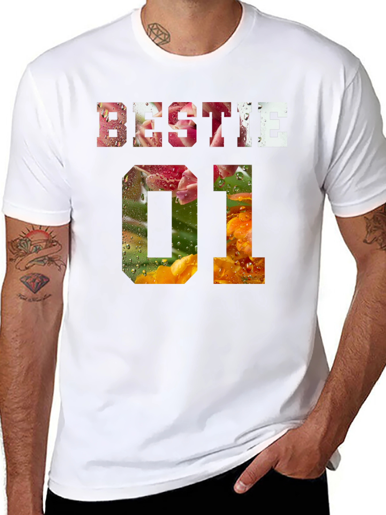 Bestie 01 Floral Print Black T-Shirt