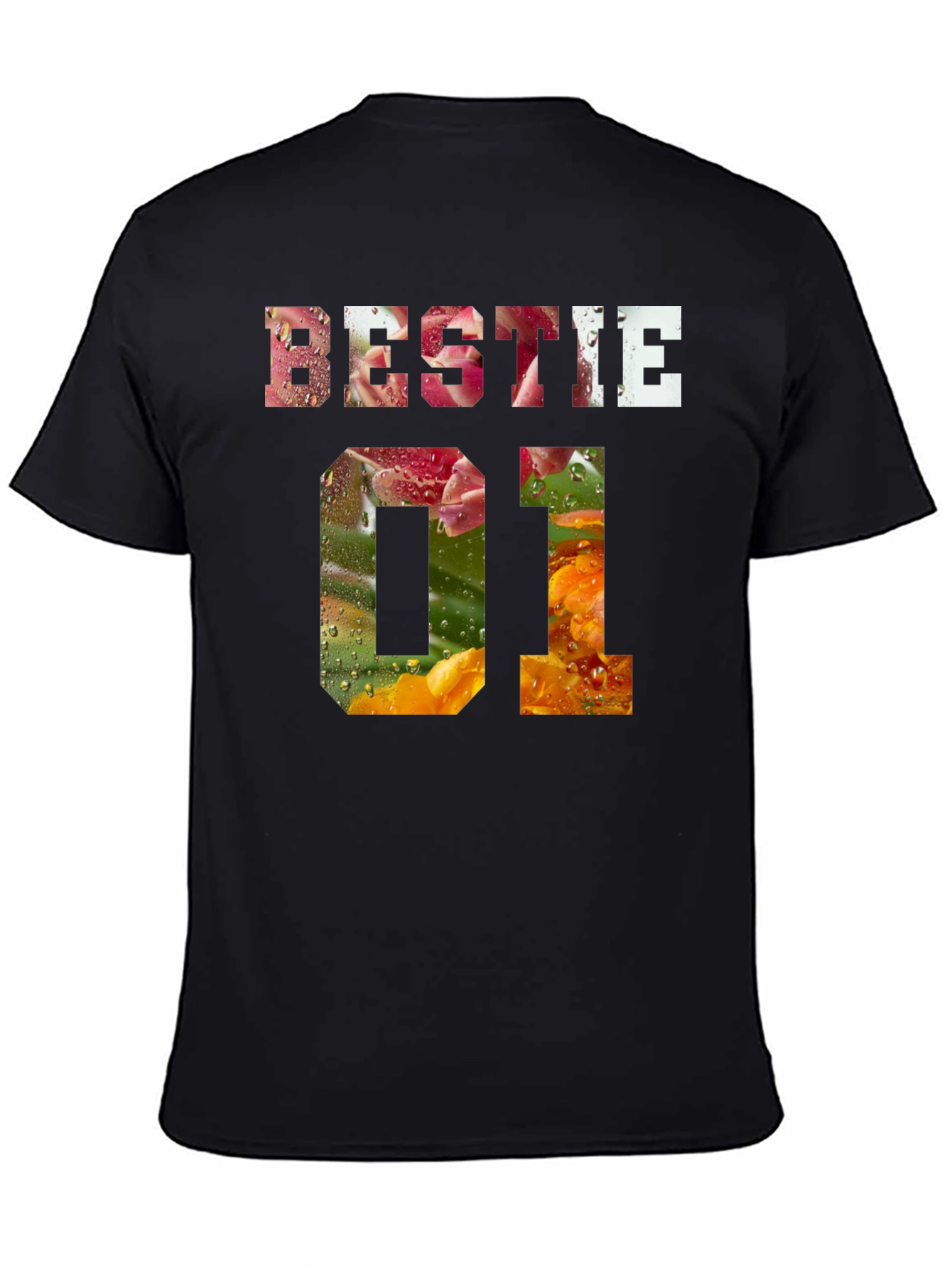Bestie 01 Floral Print Black T-Shirt