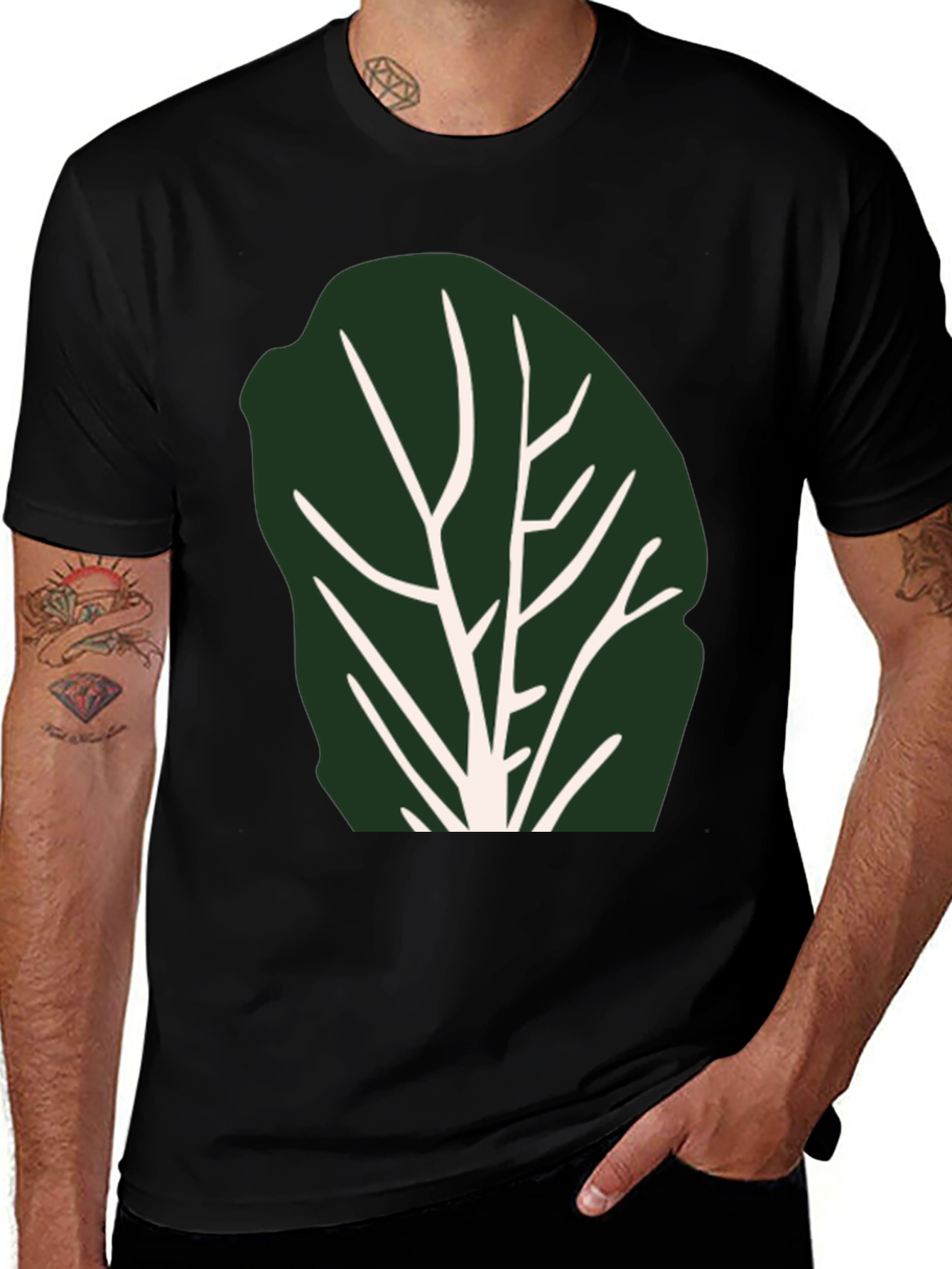 Leaf Print Black T-Shirt