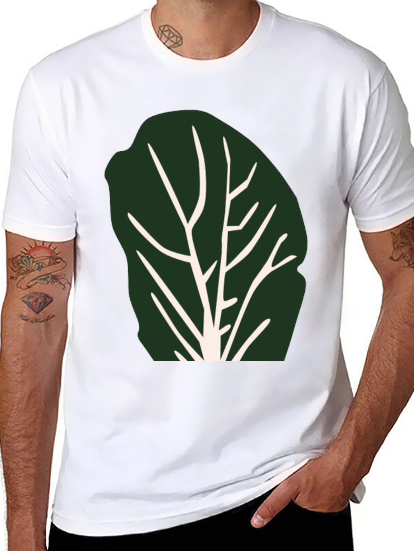 Leaf Print Black T-Shirt