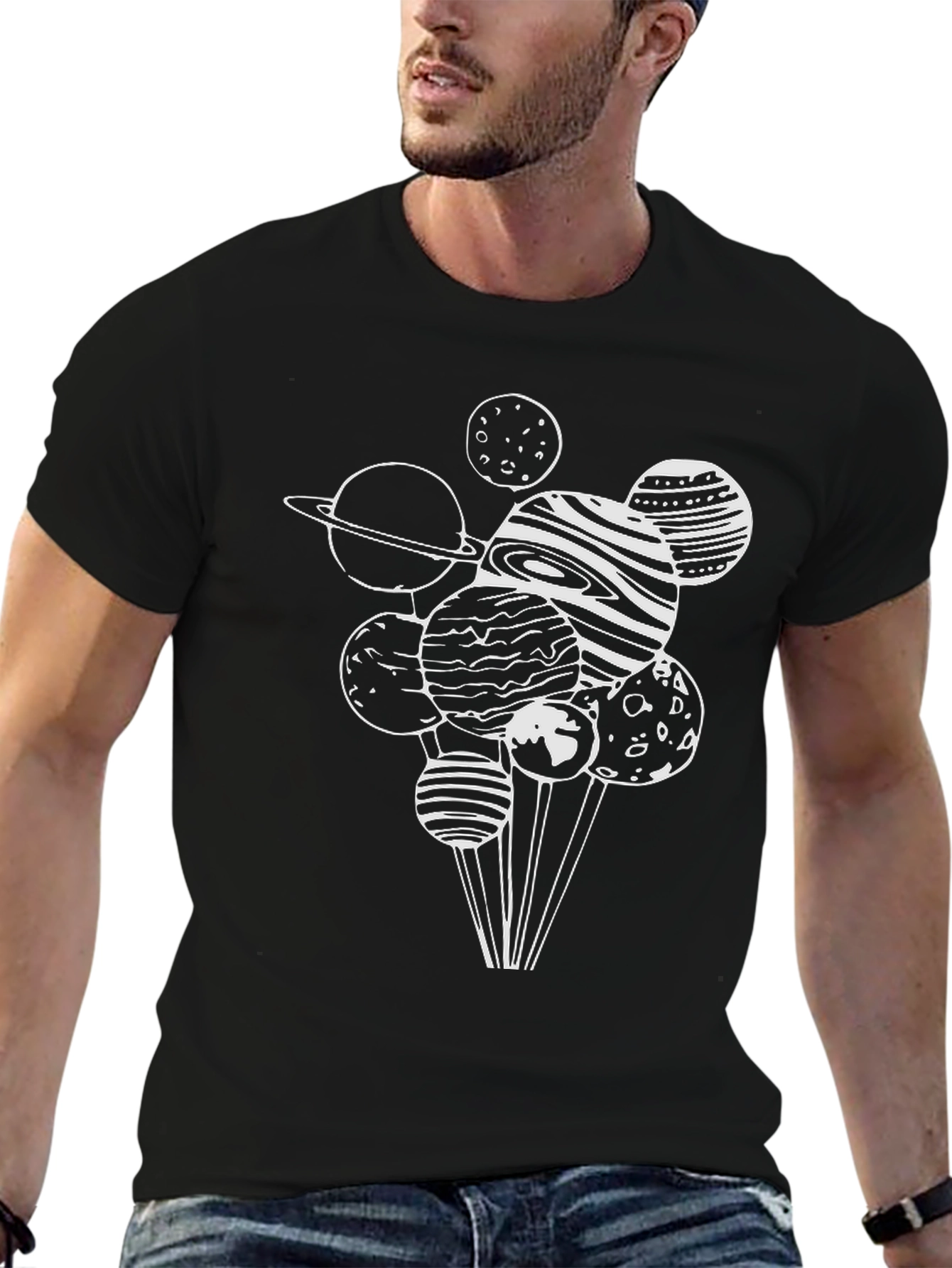 Planetary Graphic Tee - Stylish Black Cotton T-Shirt