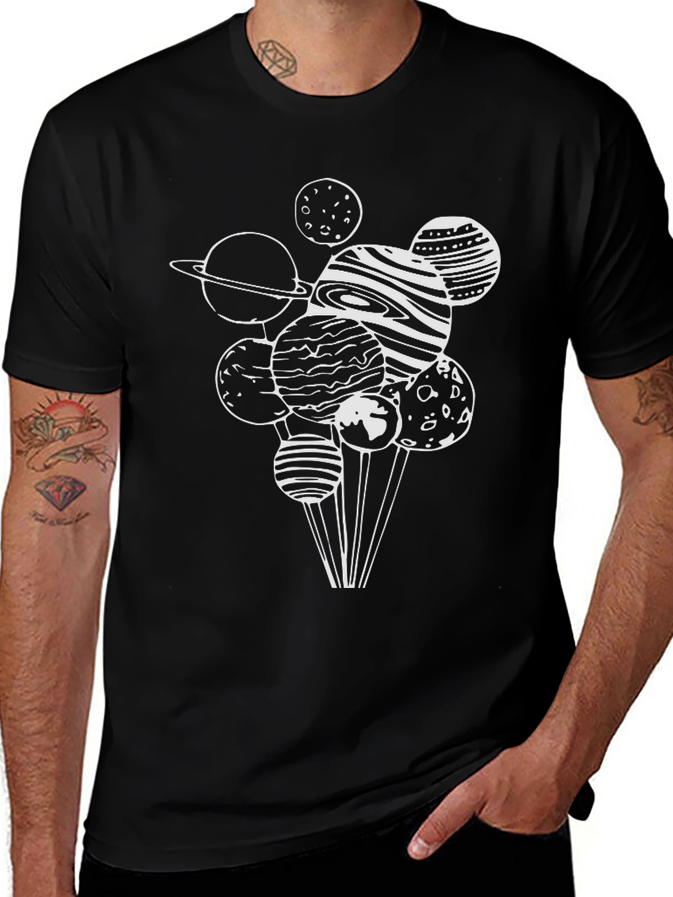 Planetary Graphic Tee - Stylish Black Cotton T-Shirt