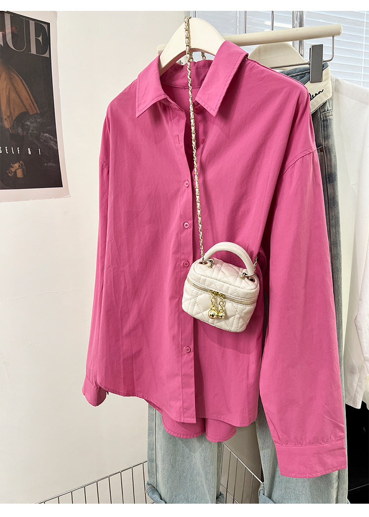 Style Loose Plus Size Women's Shirt  Layered Wearing Blouse Jacket Women's Washed Cotton Versatile Top