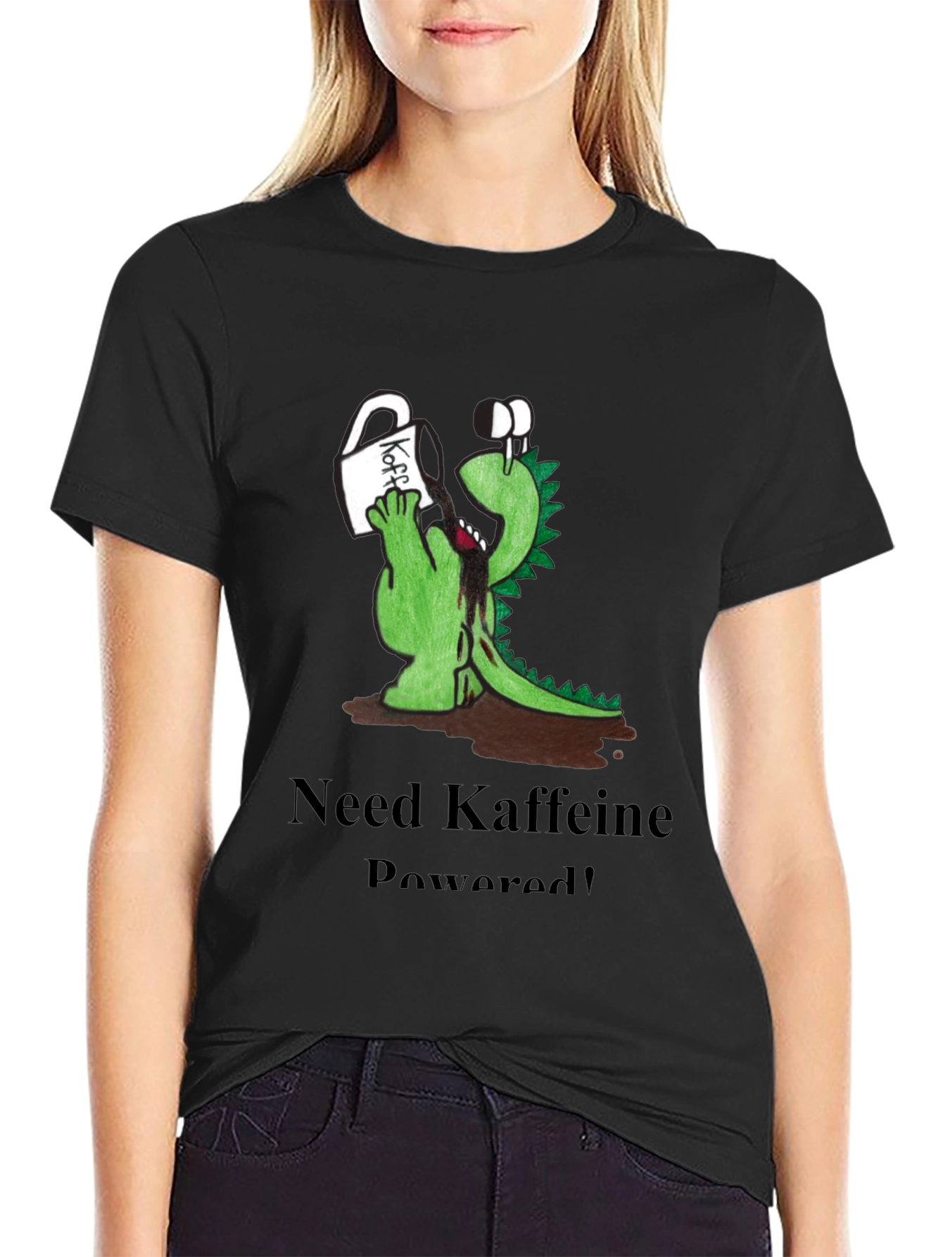 Kaffeine Powered Tee - Funny Dinosaur Coffee Lover Shirt