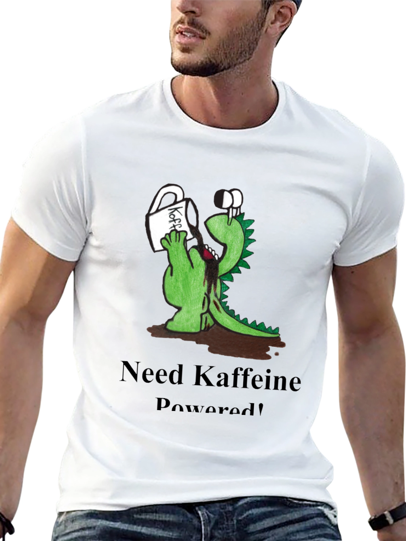 Kaffeine Powered Tee - Funny Dinosaur Coffee Lover Shirt