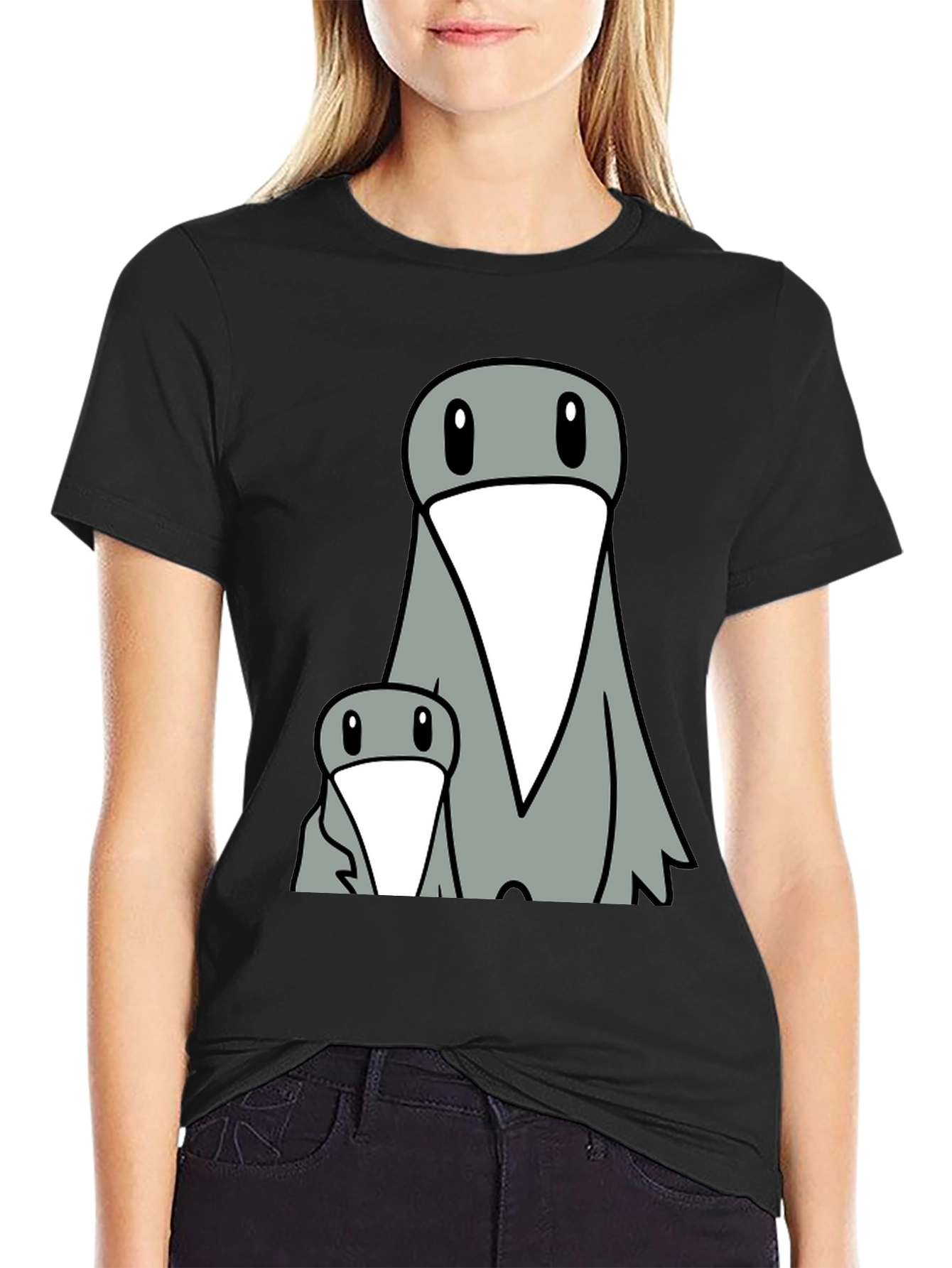 Funny Cartoon Bird Graphic Tee - Black T-Shirt