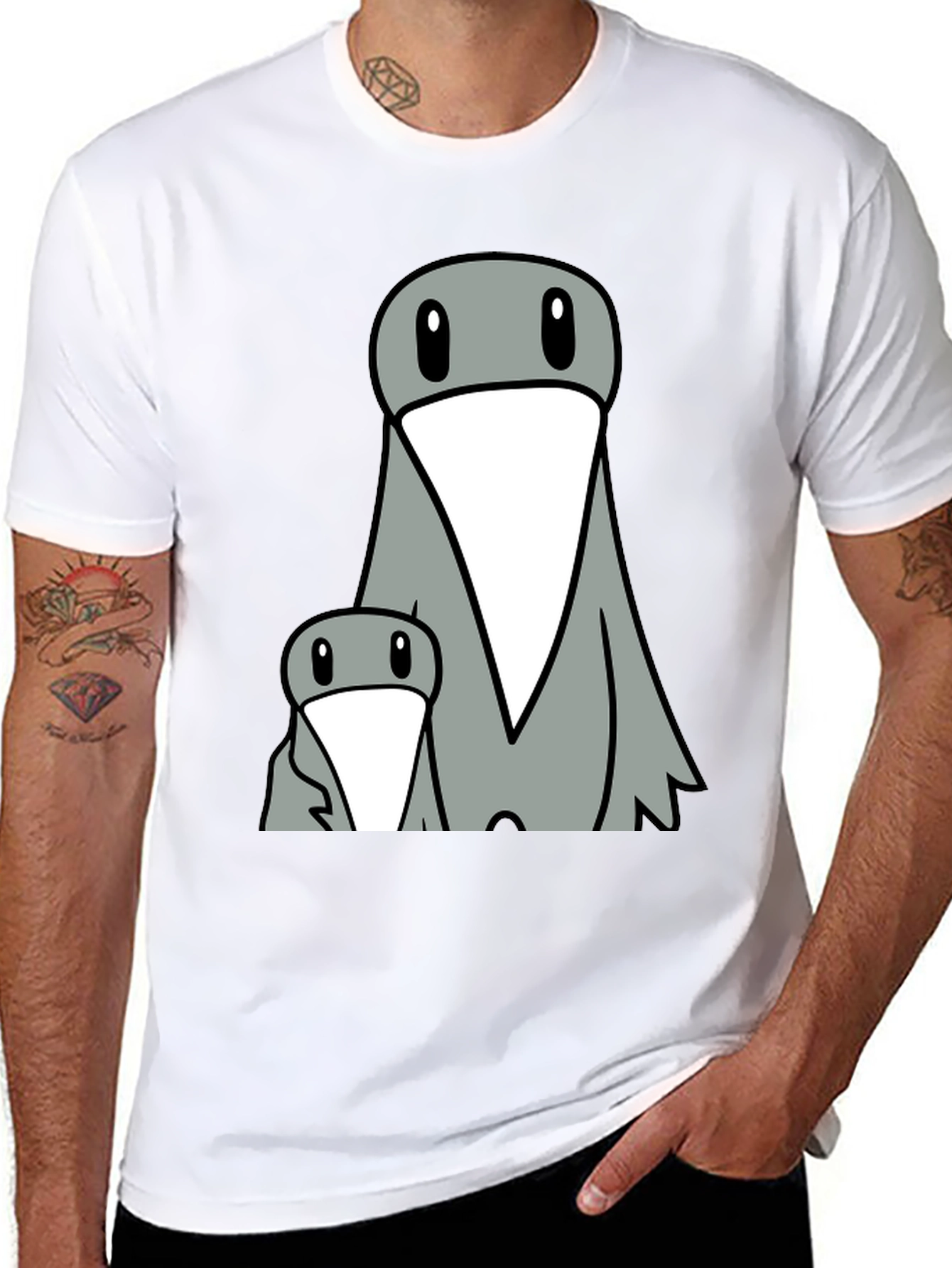Funny Cartoon Bird Graphic Tee - Black T-Shirt