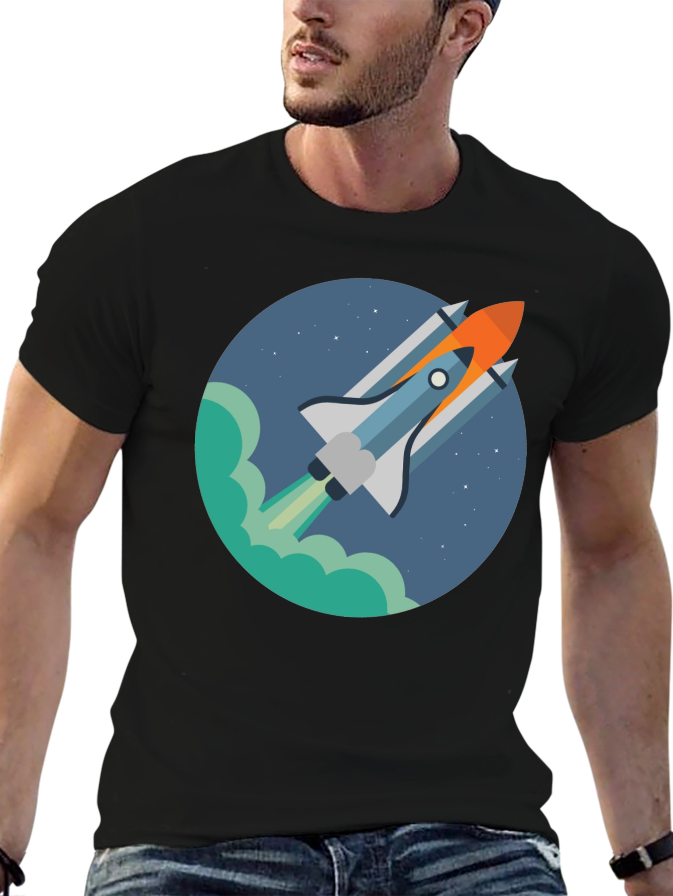 Rocket Launch Graphic Tee - Black Casual Shirt