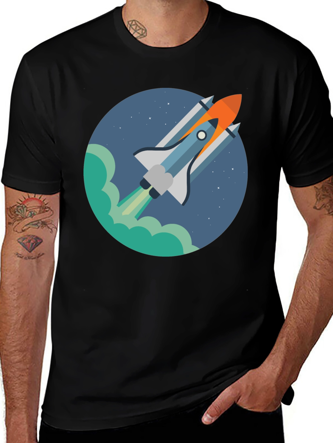 Rocket Launch Graphic Tee - Black Casual Shirt
