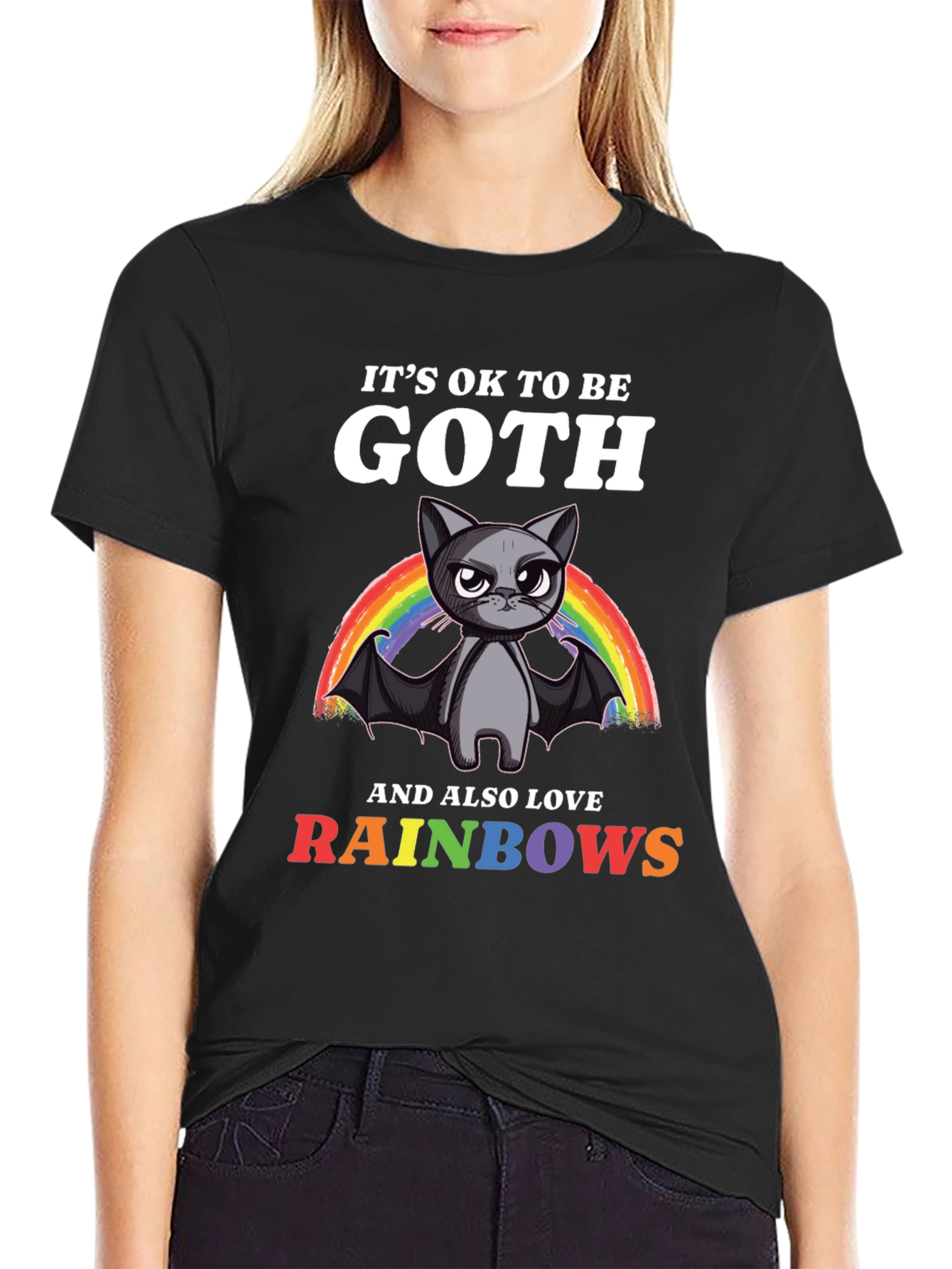 Goth Cat Rainbow T-Shirt