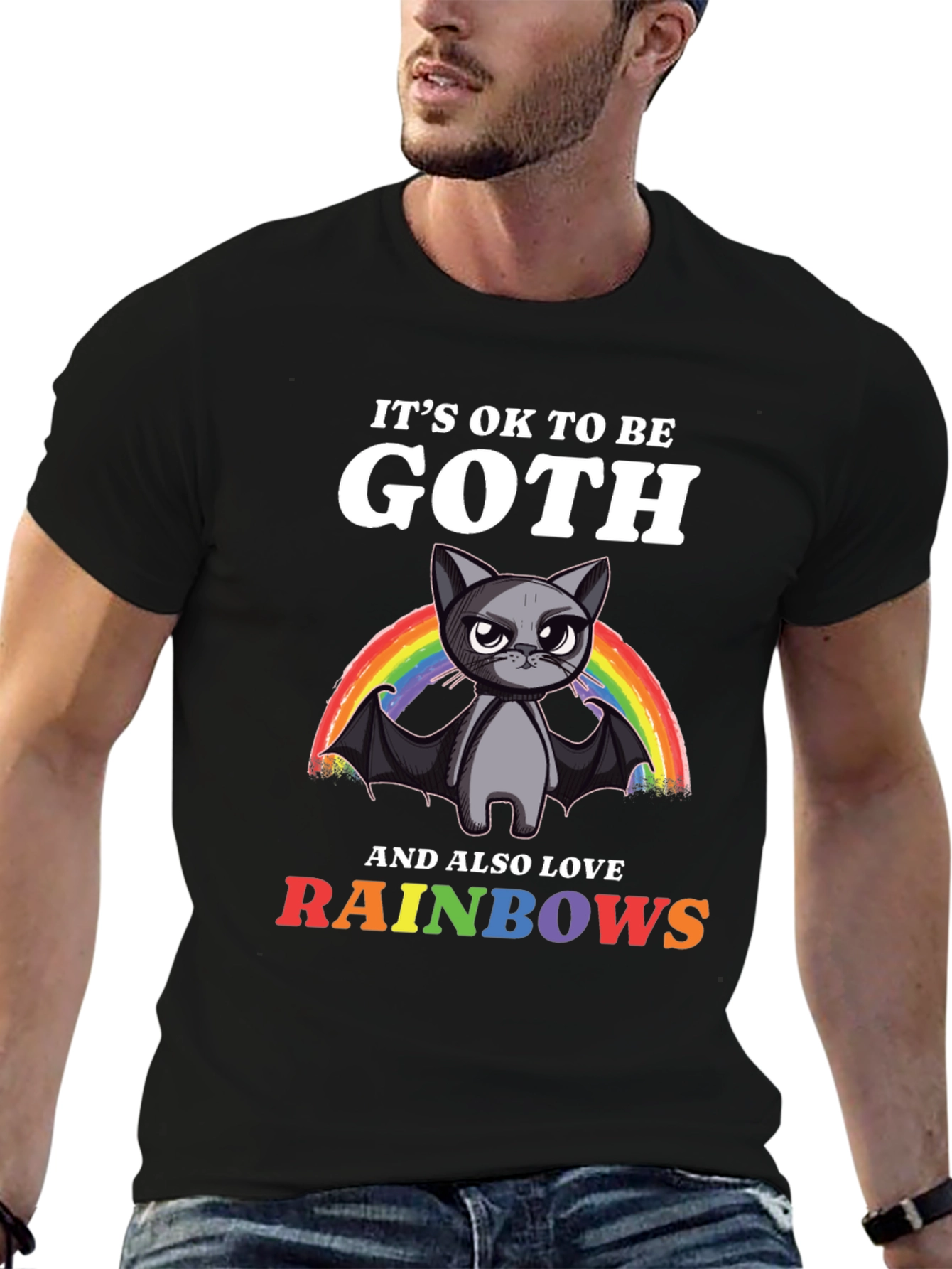 Goth Cat Rainbow T-Shirt