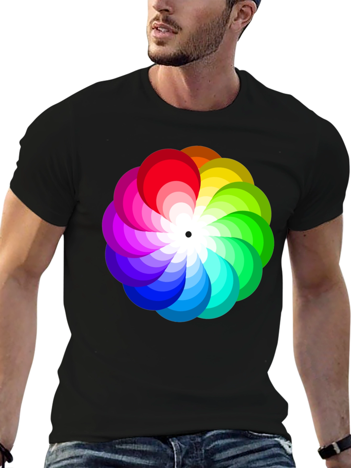 Vibrant Rainbow Flower Graphic T-Shirt - Stylish Mens Tee