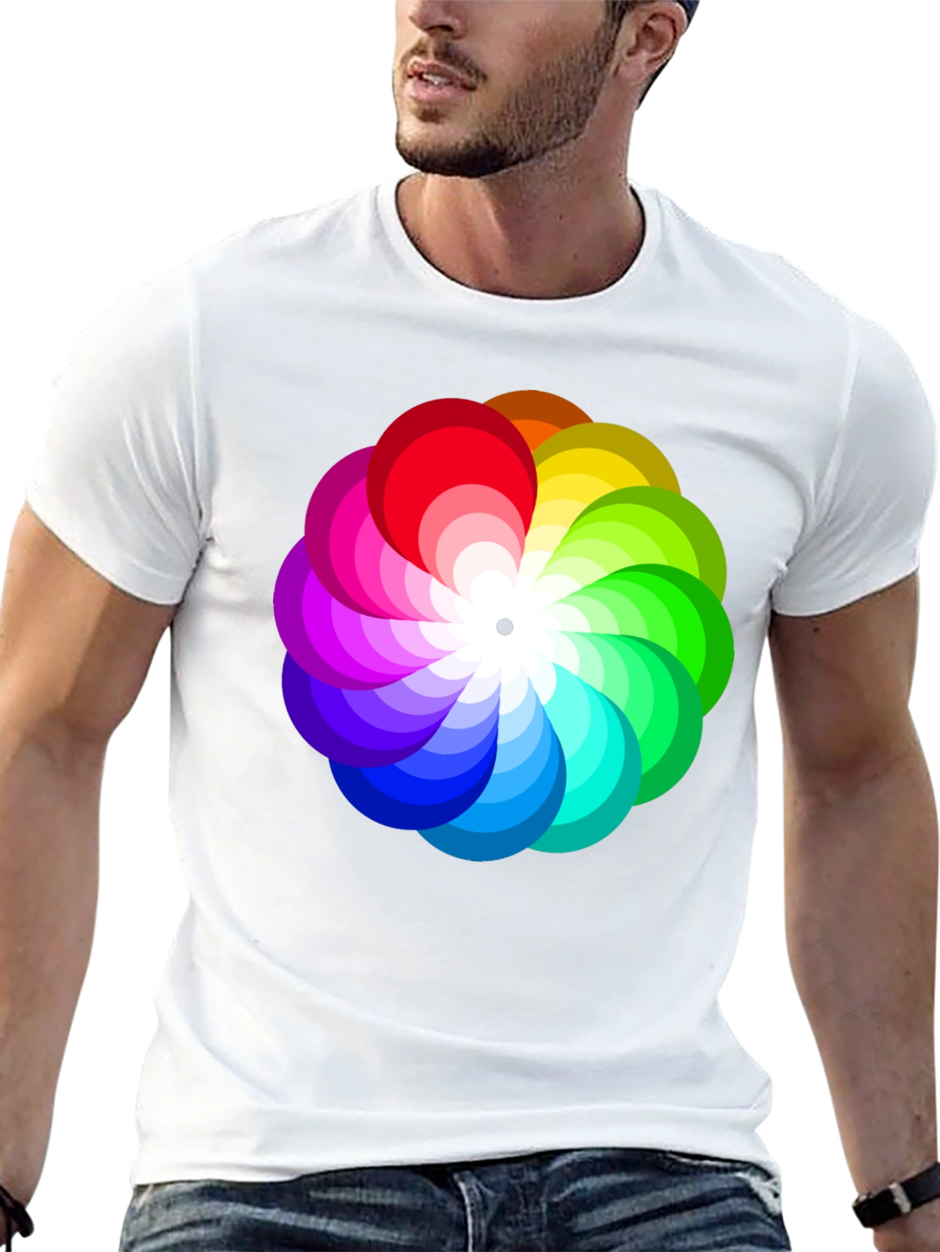 Vibrant Rainbow Flower Graphic T-Shirt - Stylish Mens Tee