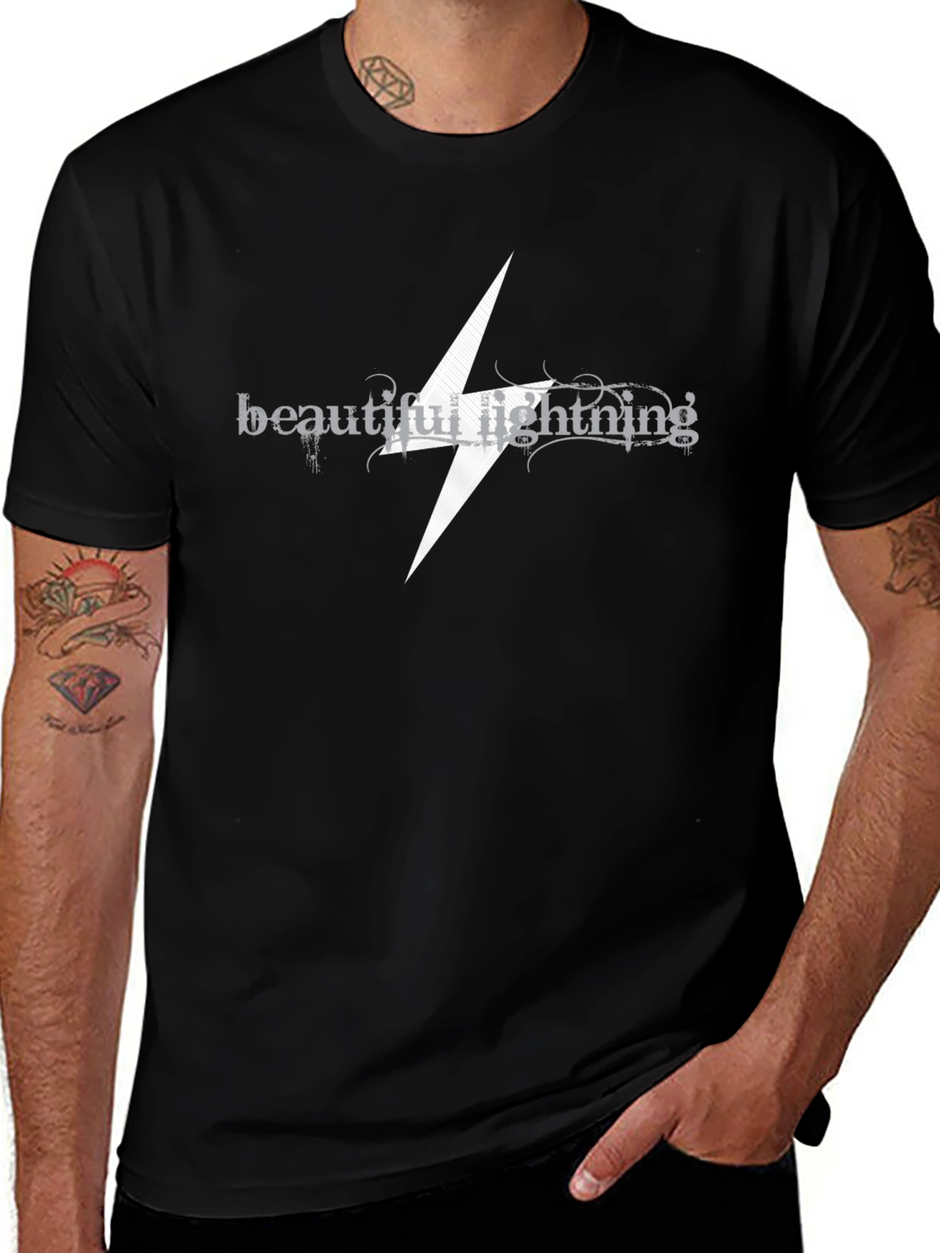Beautiful Lightning Graphic Black T-Shirt