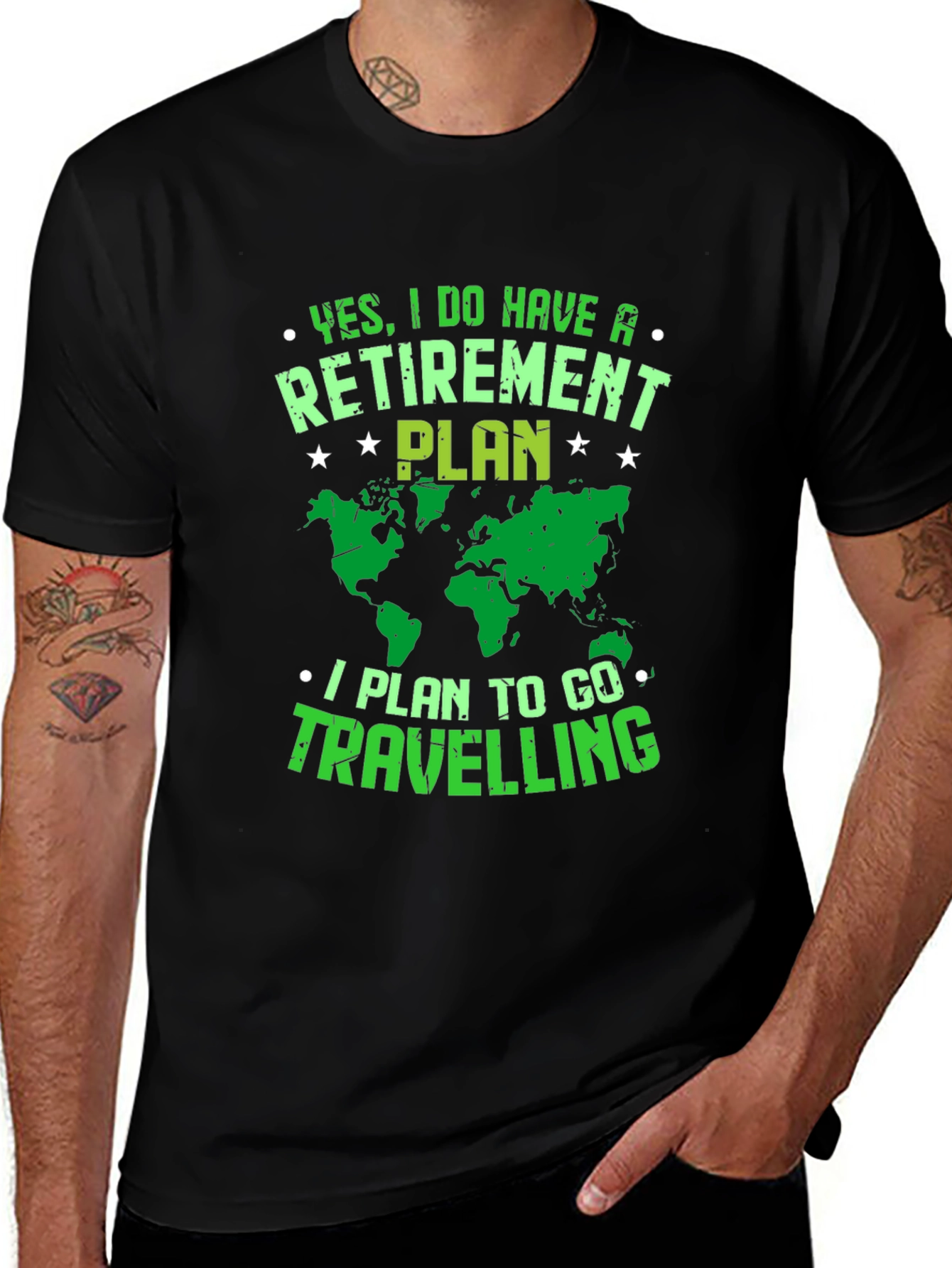 Retirement Plan Travel T-Shirt - Black Graphic Tee