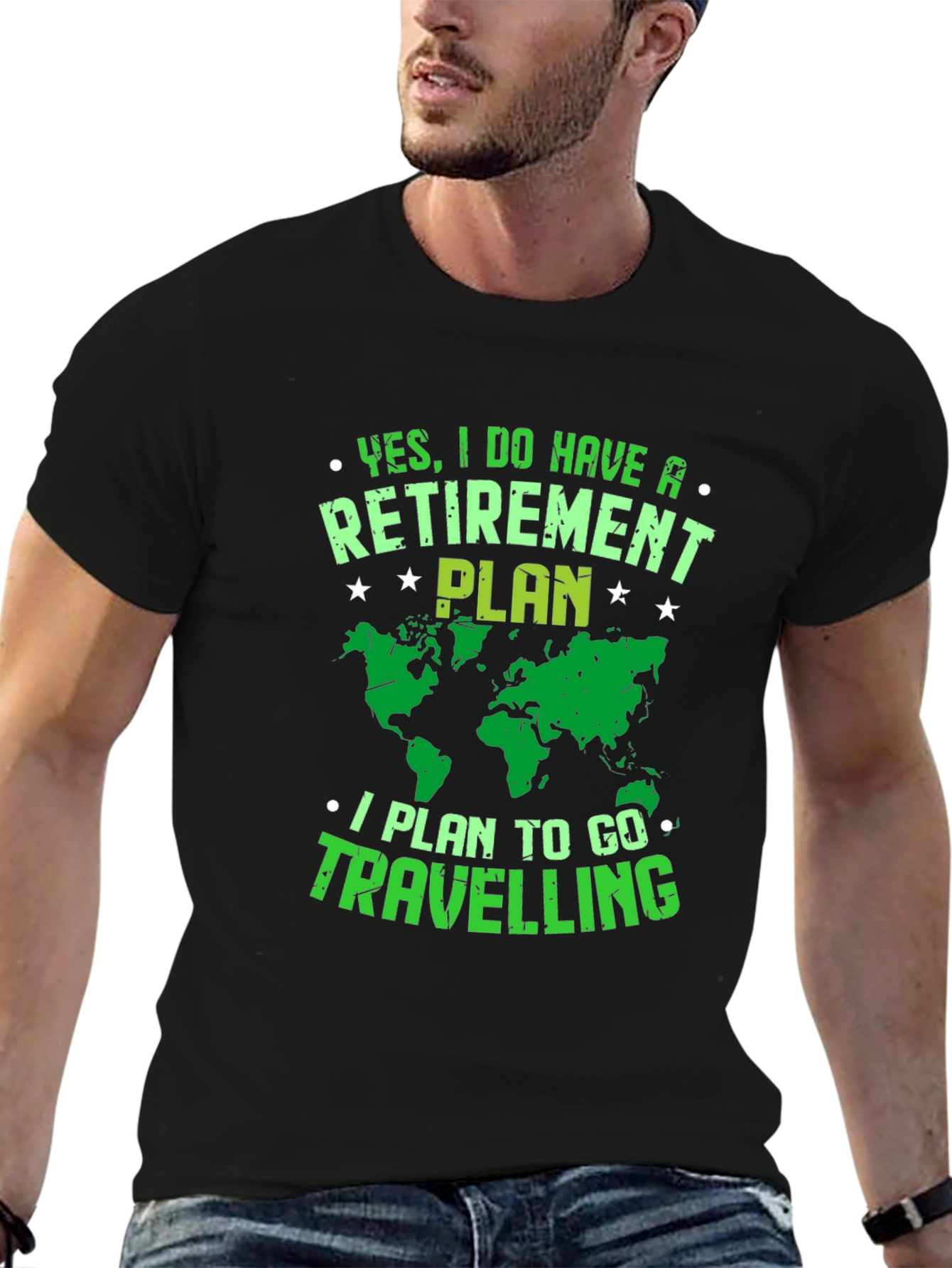 Retirement Plan Travel T-Shirt - Black Graphic Tee