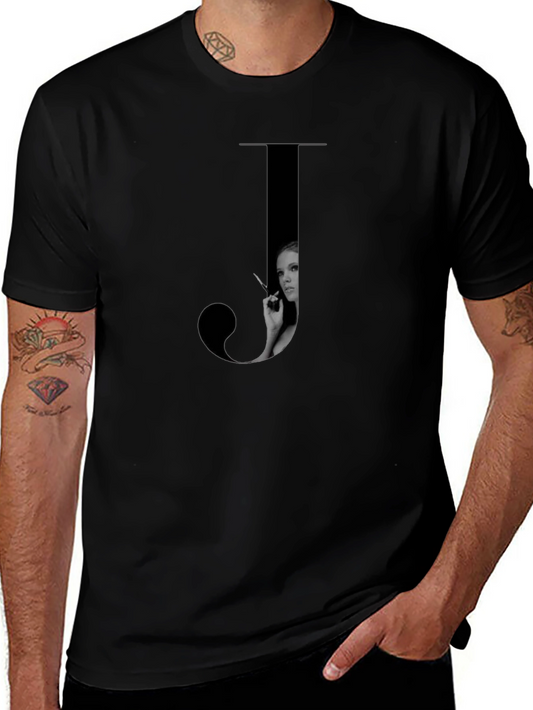 Letter J Black T-Shirt - Stylish Graphic Tee