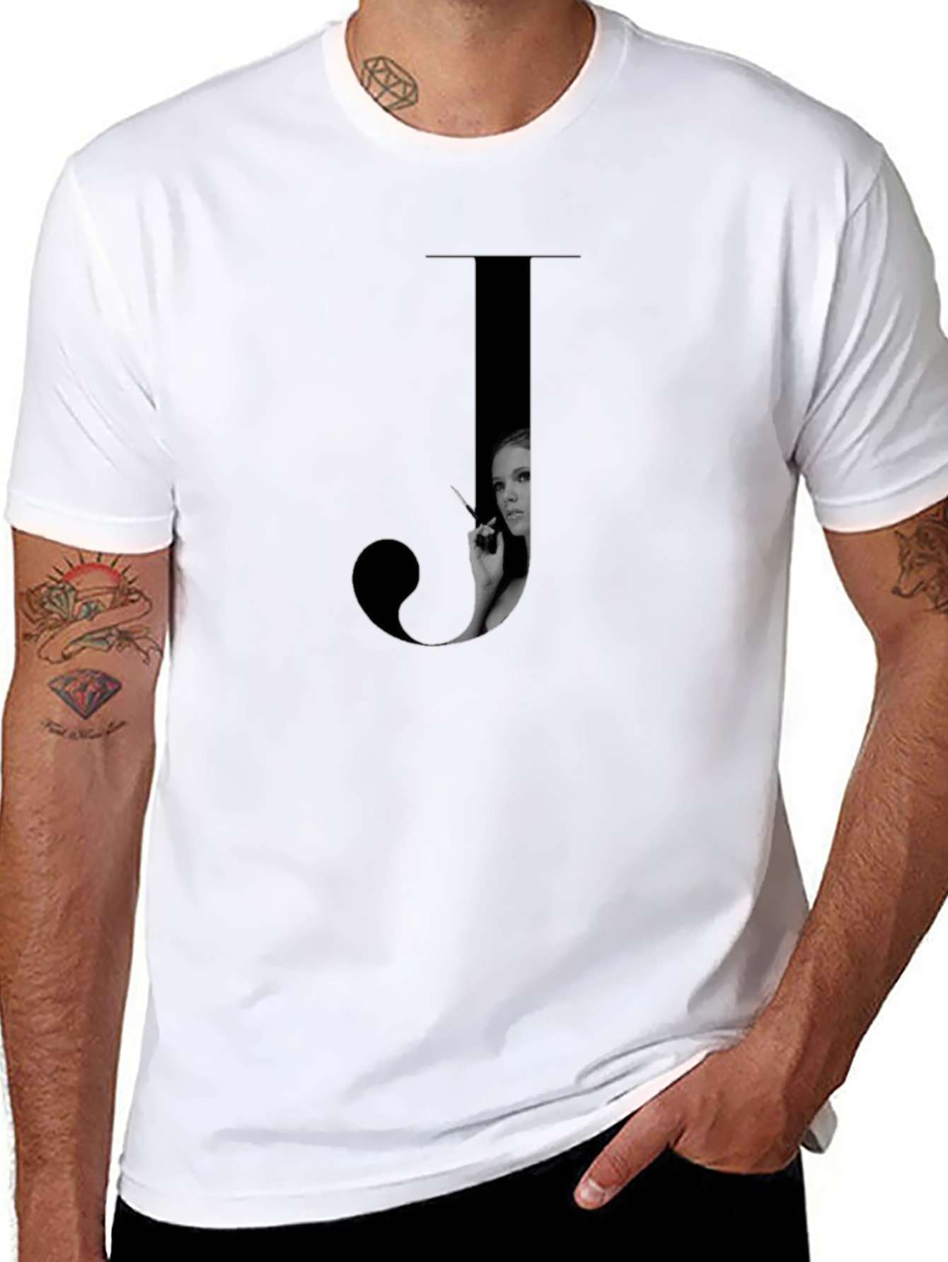 Letter J Black T-Shirt - Stylish Graphic Tee
