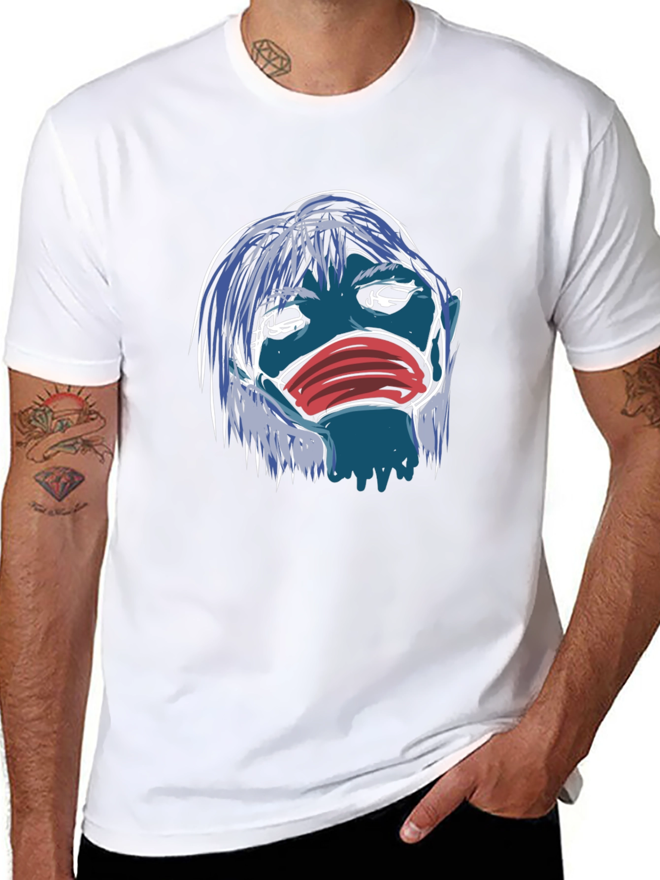 Masked Blue Character Graphic T-Shirt