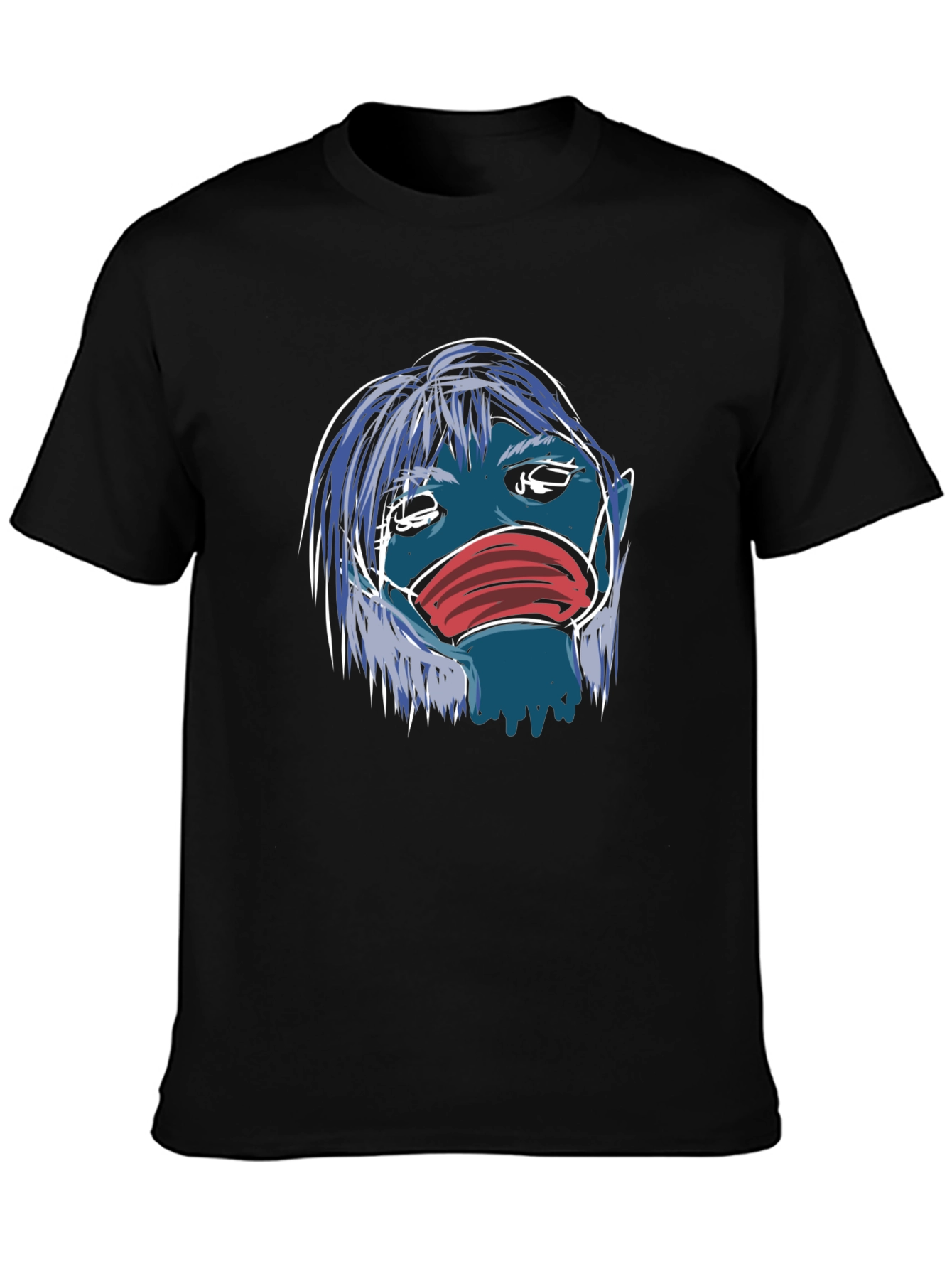 Masked Blue Character Graphic T-Shirt