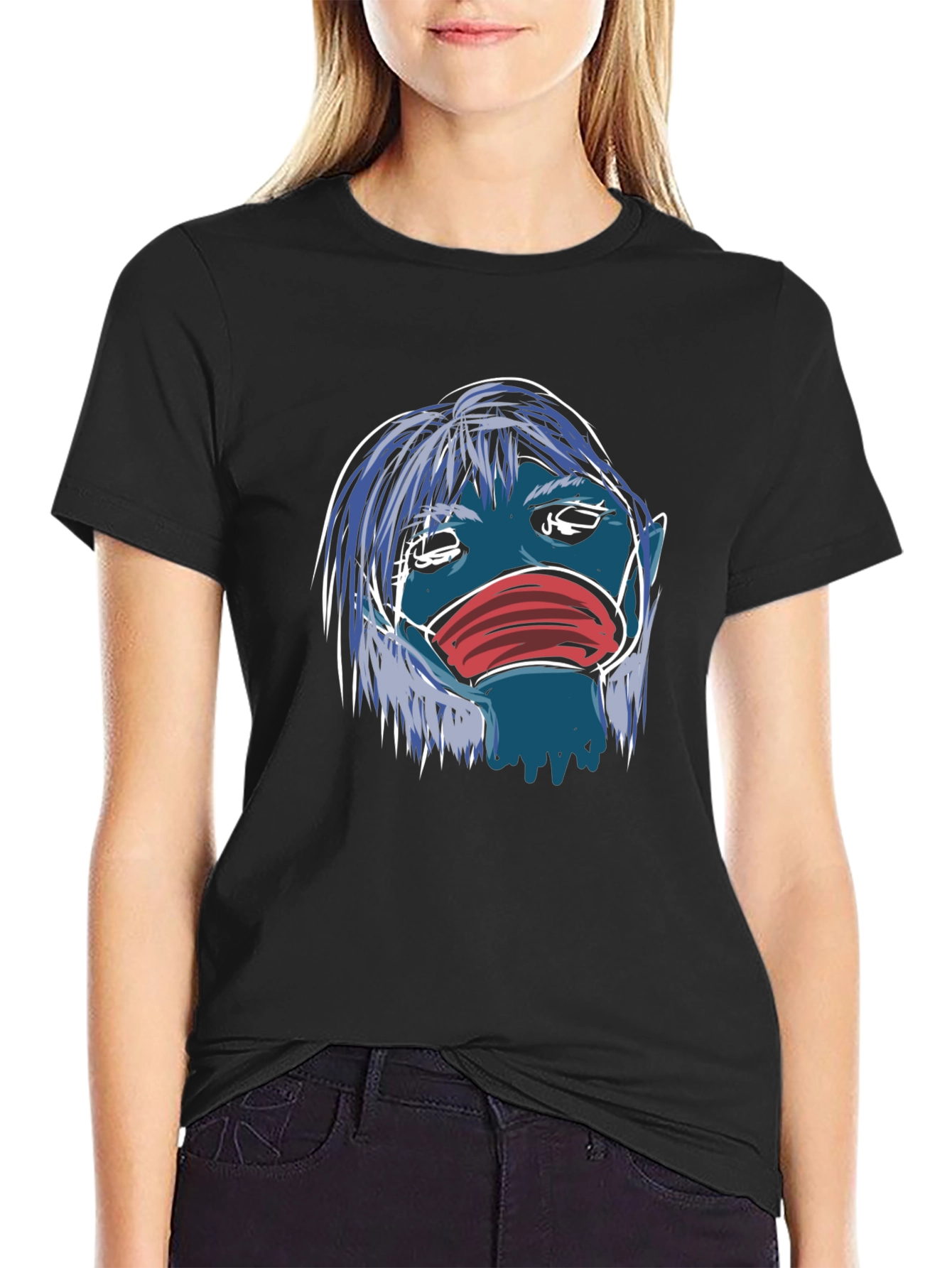 Masked Blue Character Graphic T-Shirt