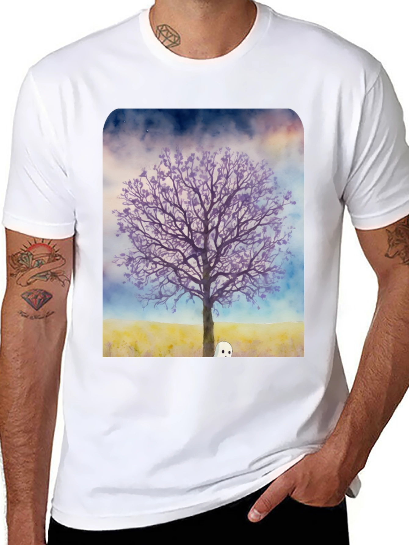 Ghostly Tree Graphic Tee - Mens Black T-Shirt