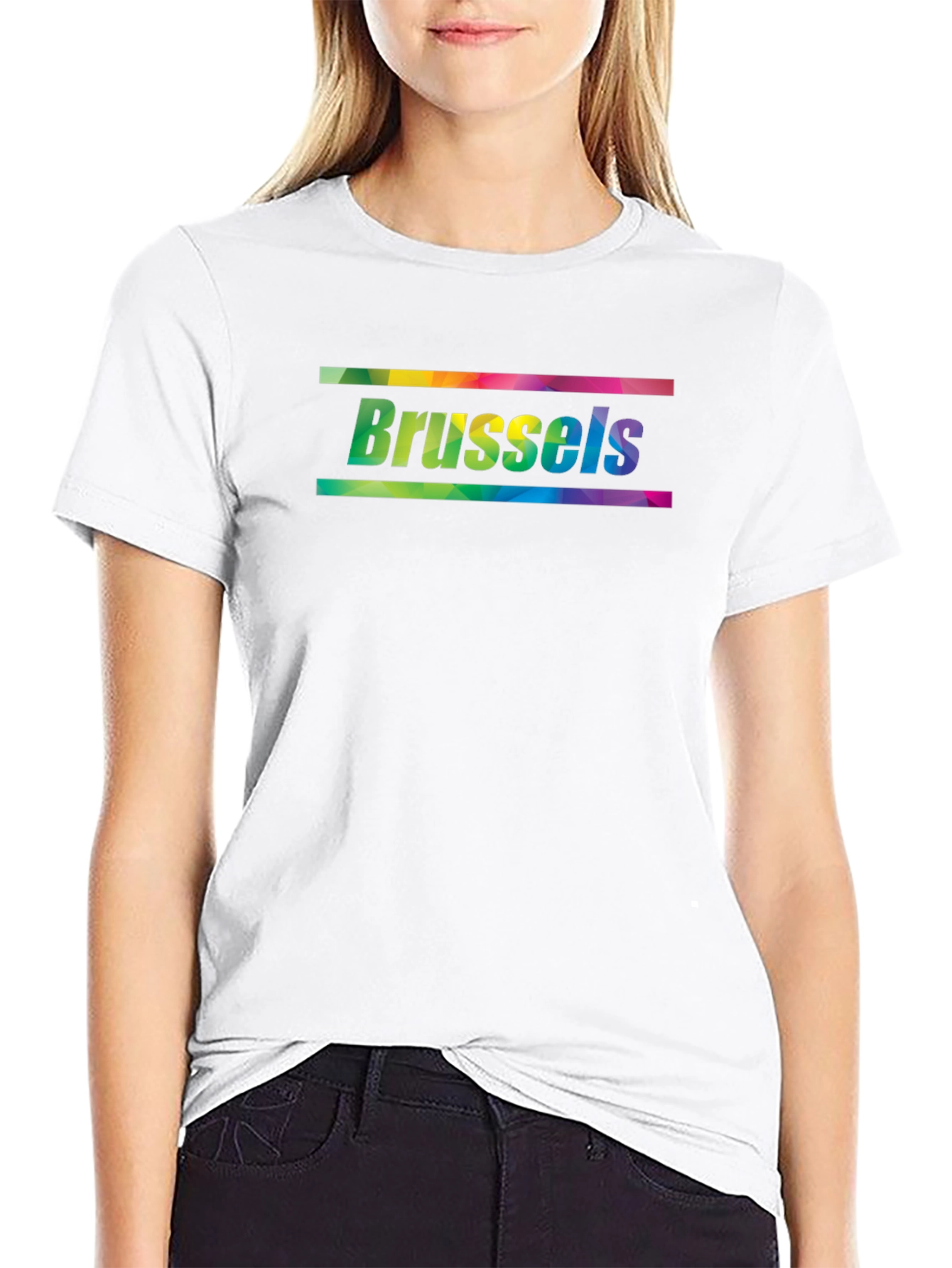 Brussels Pride T-Shirt - Rainbow Text Black Tee