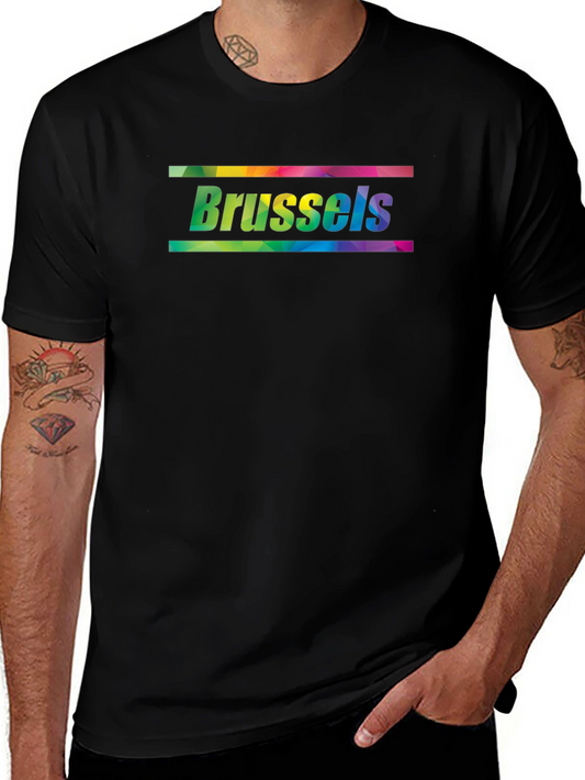 Brussels Pride T-Shirt - Rainbow Text Black Tee