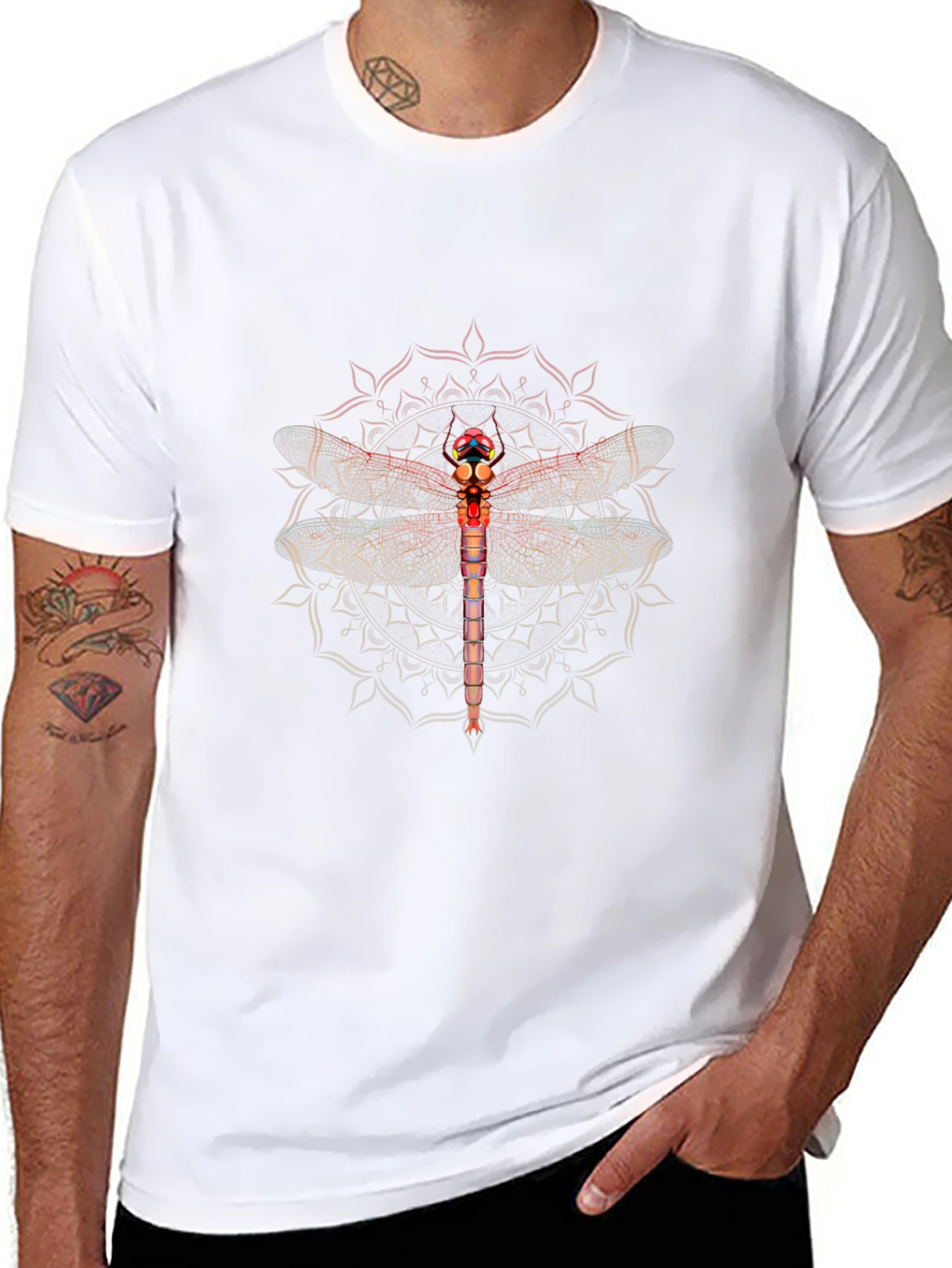 Dragonfly Mandala Graphic Tee - Mens Black T-Shirt