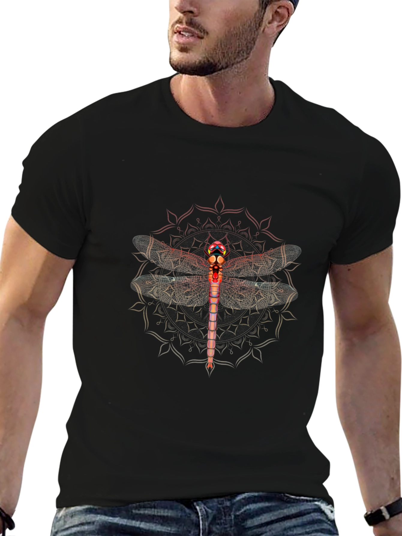 Dragonfly Mandala Graphic Tee - Mens Black T-Shirt