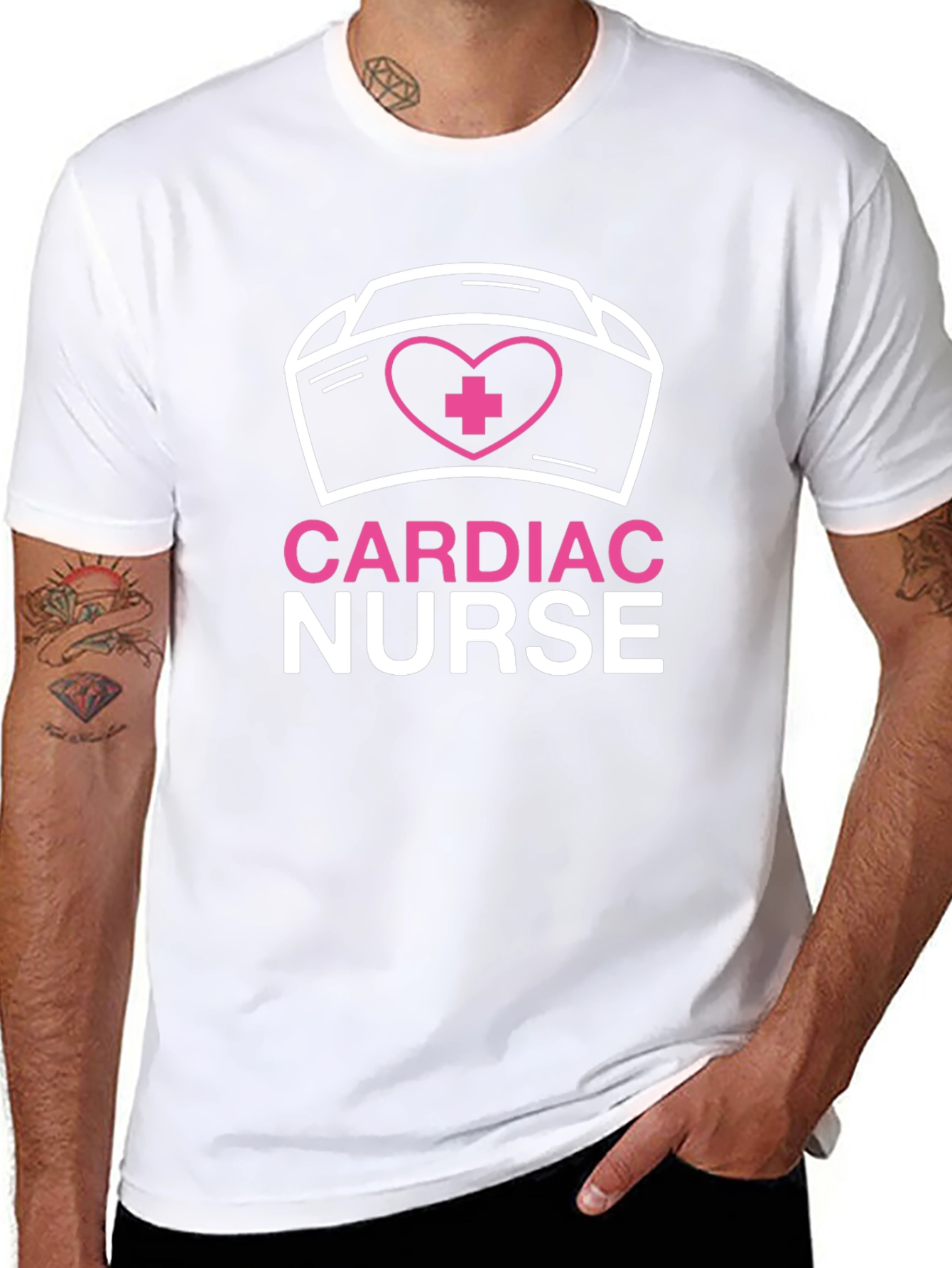 Cardiac Nurse T-Shirt - Heart & Nurse Cap Design