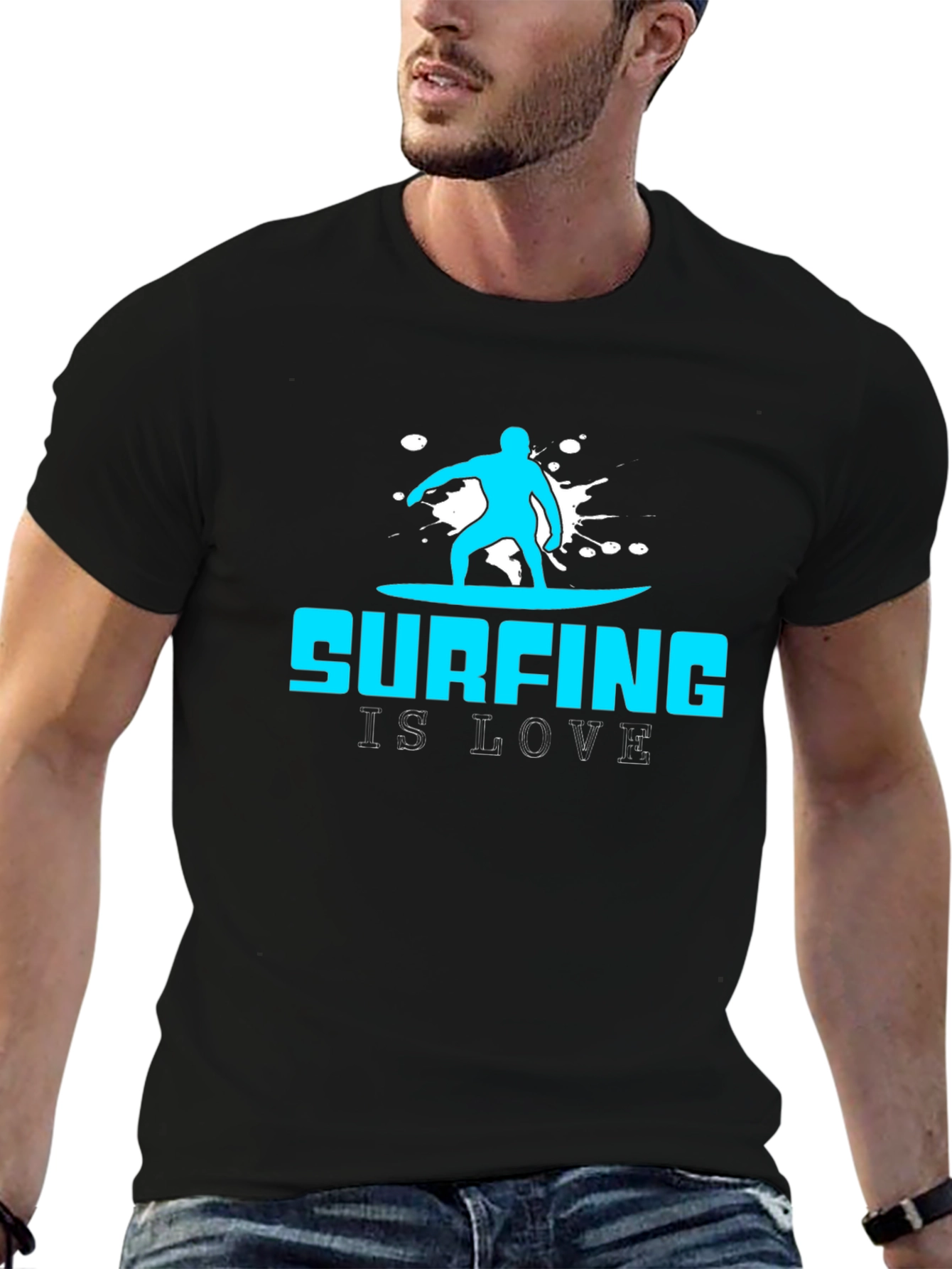 Surfing is Love Graphic Tee - Black