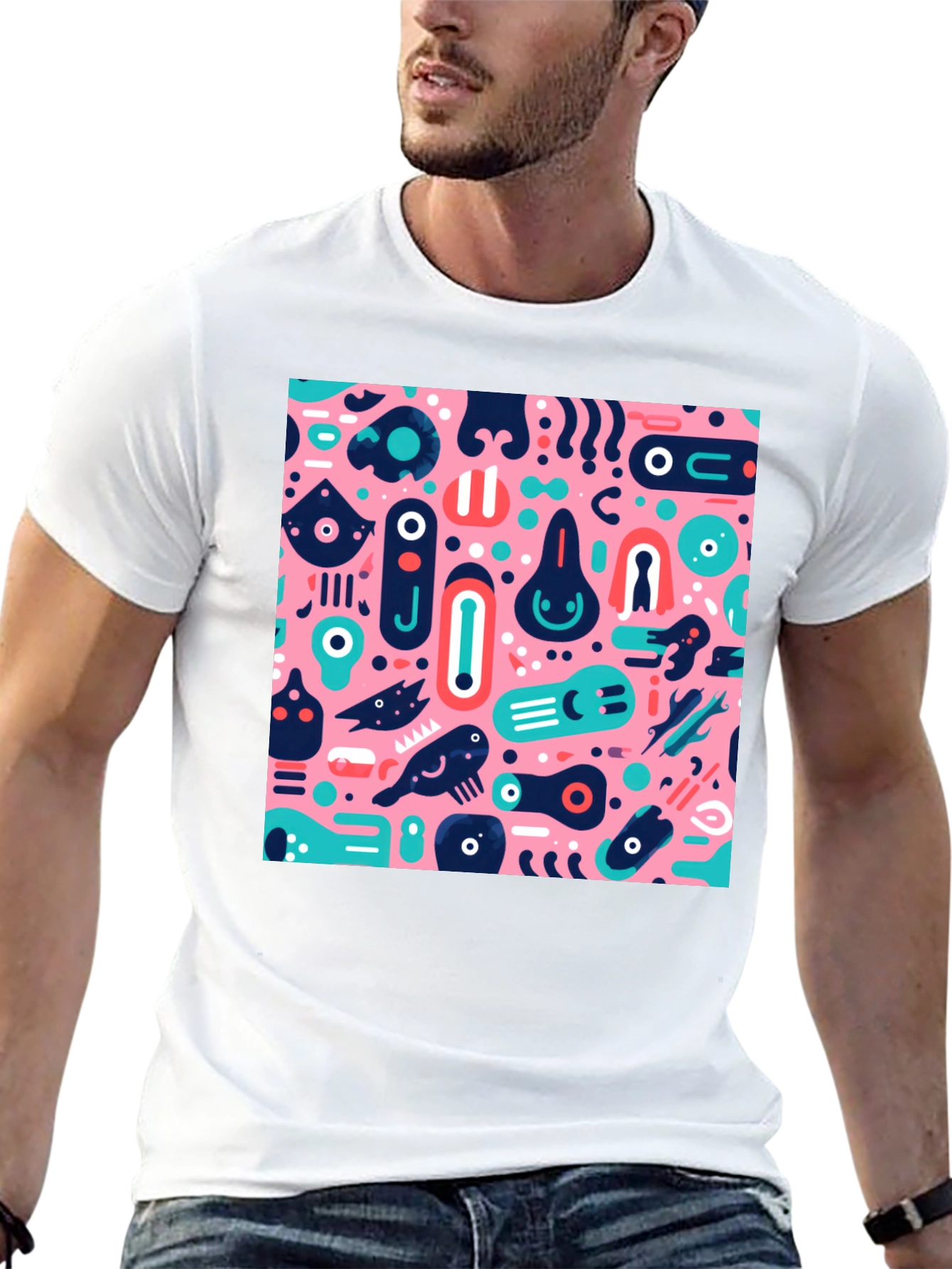 Abstract Pattern Black Crew Neck T-Shirt