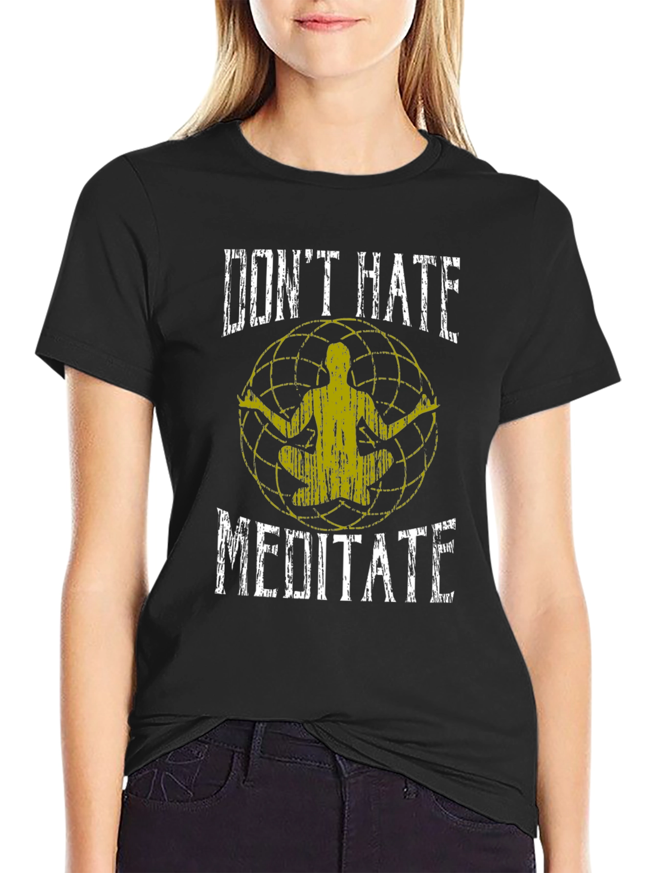 Dont Hate Meditate Black Graphic T-Shirt
