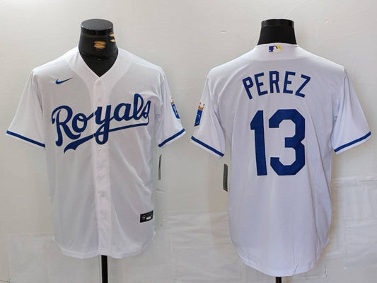 Men's Kansas City Royals Salvador Perez #13 White Home Limited Player Jerseys