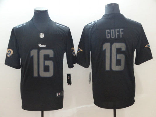 Men's Los Angeles Rams Jared Goff #16 Black Player Game Jerseys