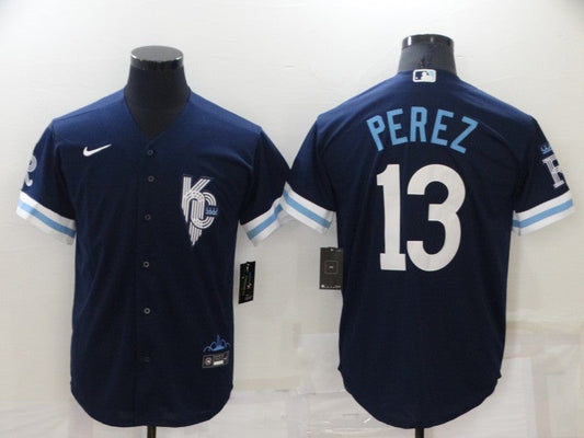 Men's Kansas City Royals Salvador Perez #13 Navy Replica Baseball Jerseys