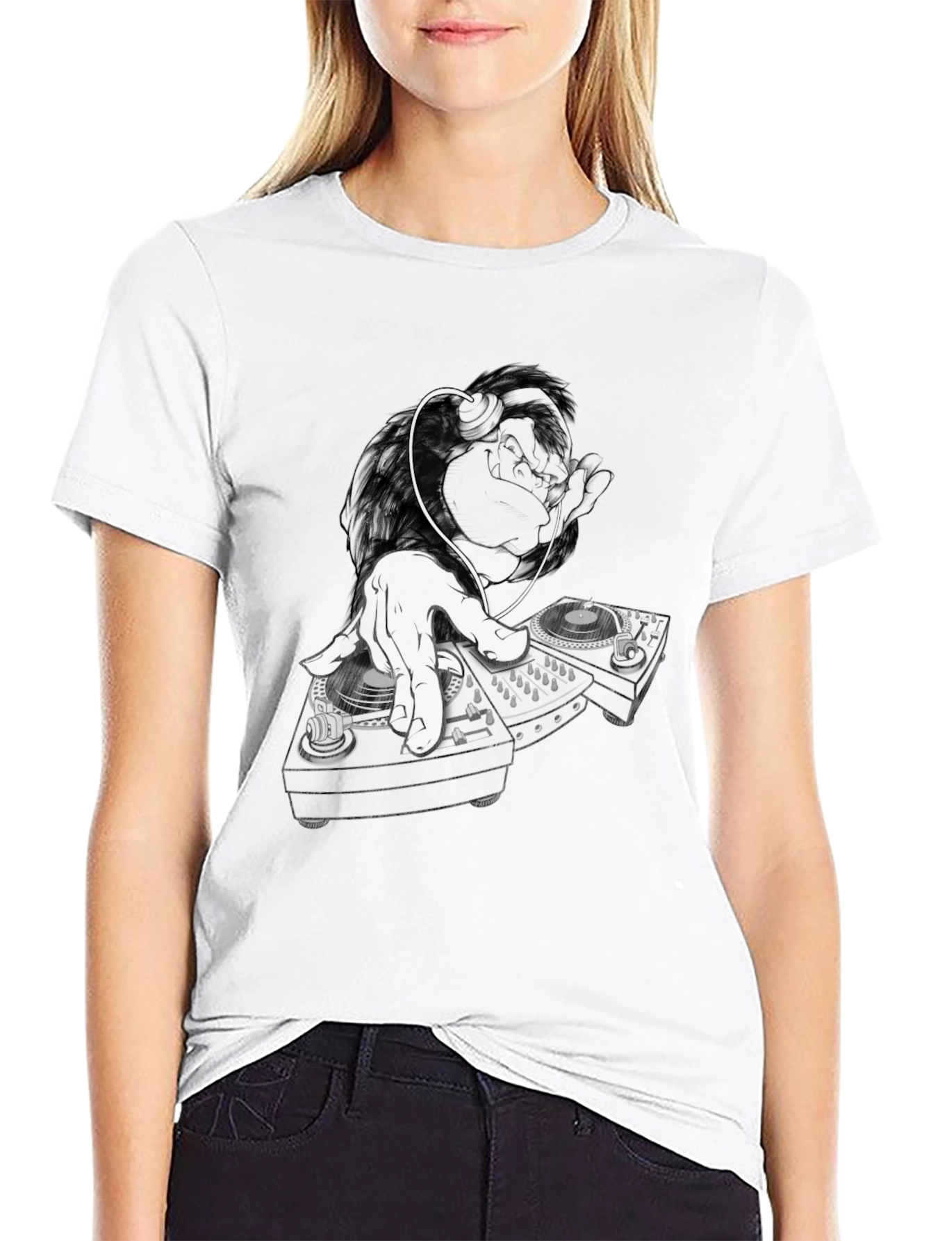 DJ Monkey Graphic Tee - Cool Black T-Shirt