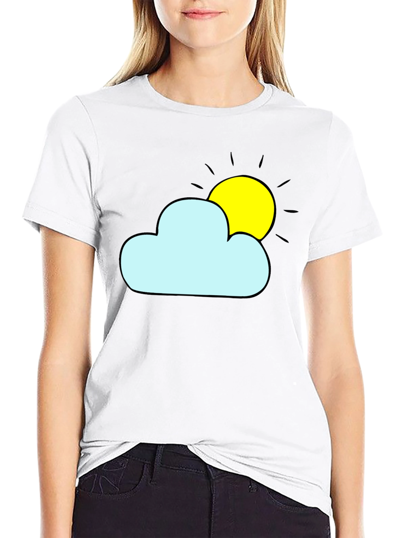 Cloud & Sun Graphic Tee - Black Cotton Shirt