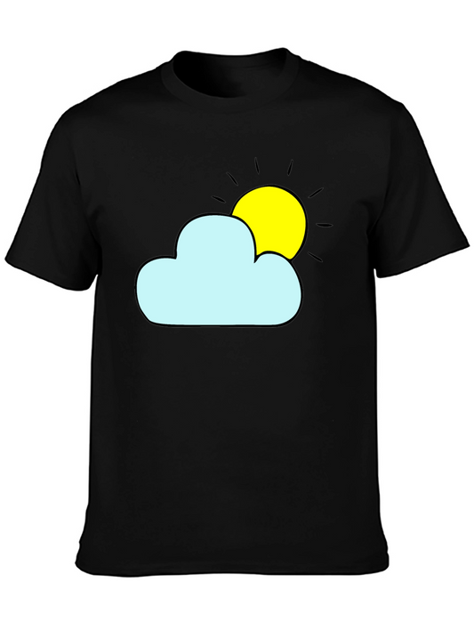 Cloud & Sun Graphic Tee - Black Cotton Shirt