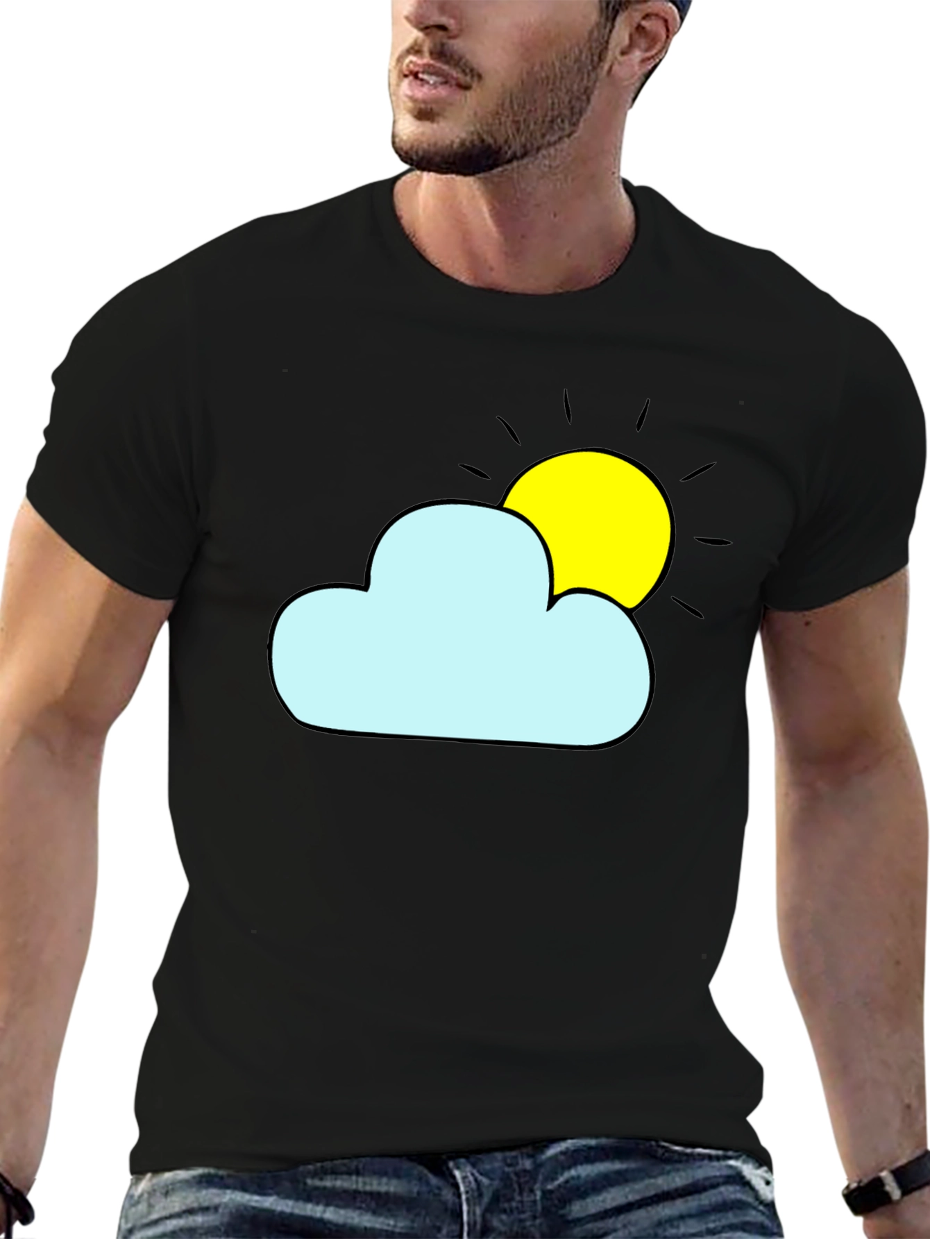 Cloud & Sun Graphic Tee - Black Cotton Shirt
