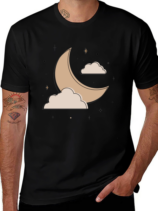 Crescent Moon & Clouds Graphic Tee - Stylish Unisex Black T-Shirt