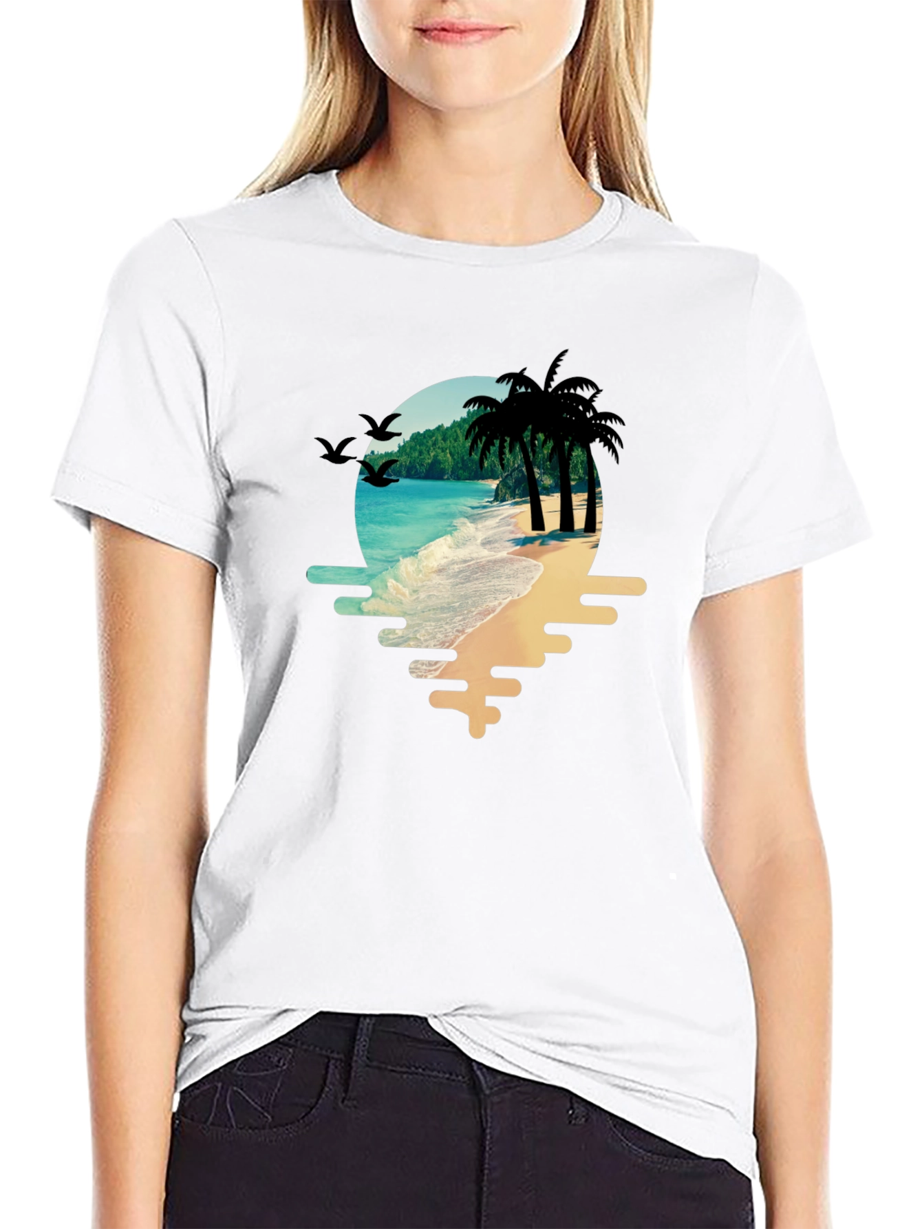 Tropical Beach T-Shirt: Palm Trees & Ocean View