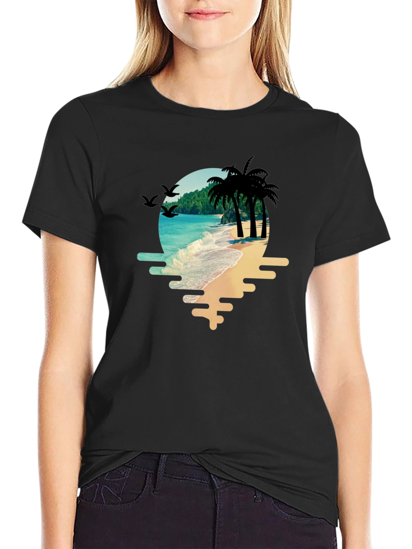 Tropical Beach T-Shirt: Palm Trees & Ocean View