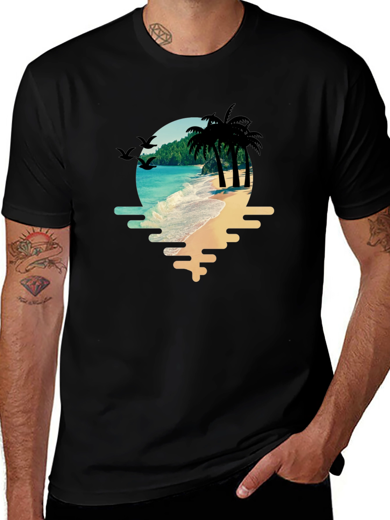 Tropical Beach T-Shirt: Palm Trees & Ocean View